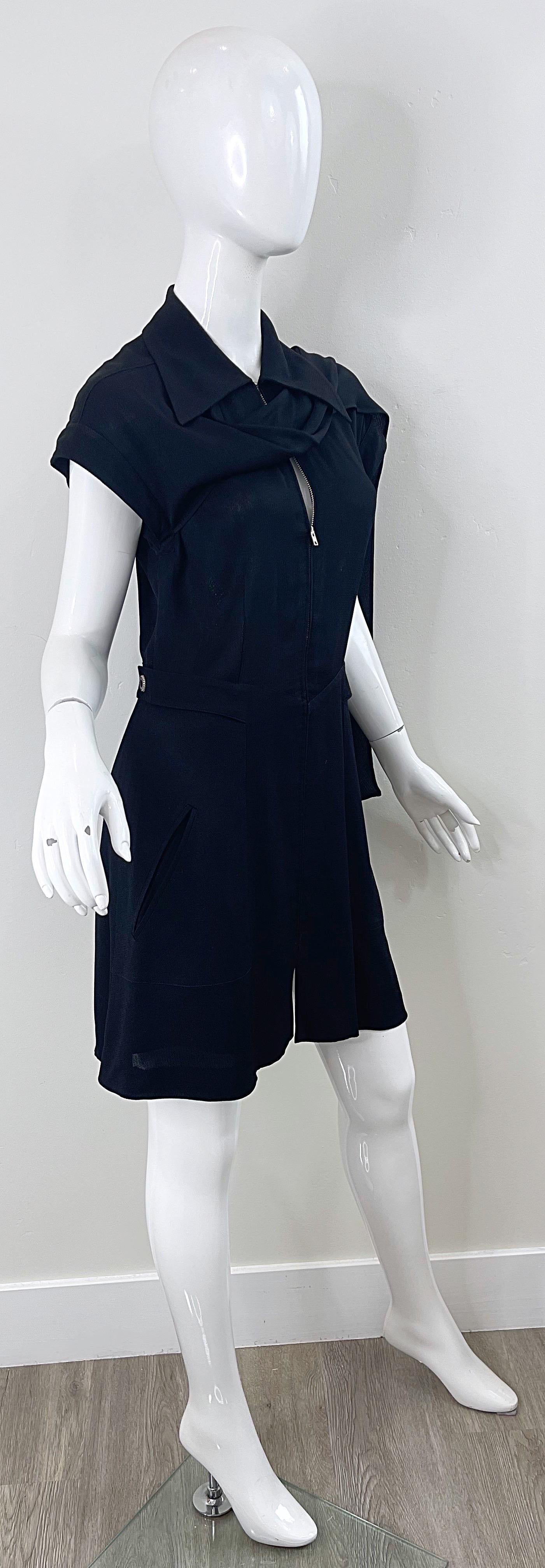 Karl Lagerfeld 1990s Black Avant Garde Vintage 90s Sash Zipper Mini Dress For Sale 8