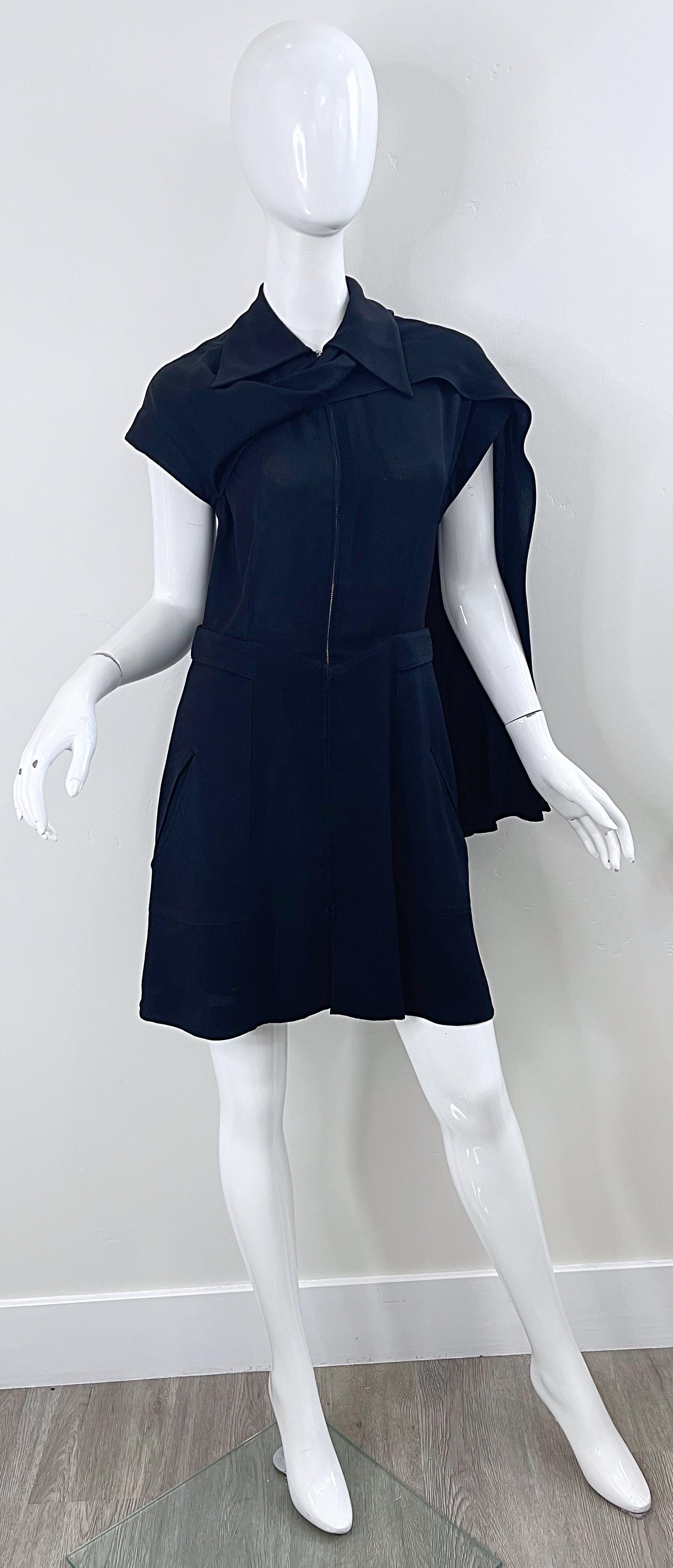 Karl Lagerfeld 1990s Black Avant Garde Vintage 90s Sash Zipper Mini Dress For Sale 10
