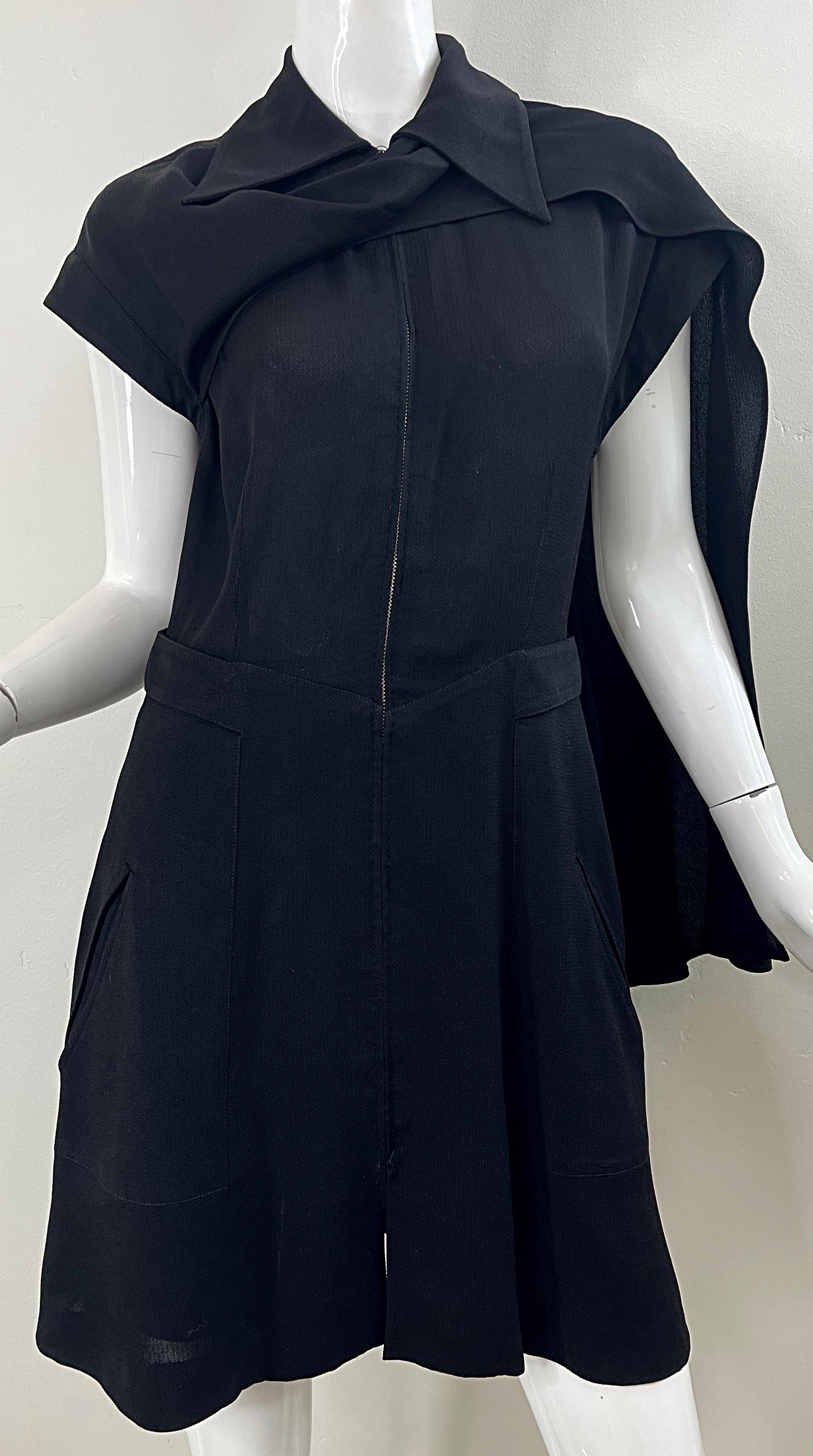 Karl Lagerfeld 1990s Black Avant Garde Vintage 90s Sash Zipper Mini Dress For Sale 12