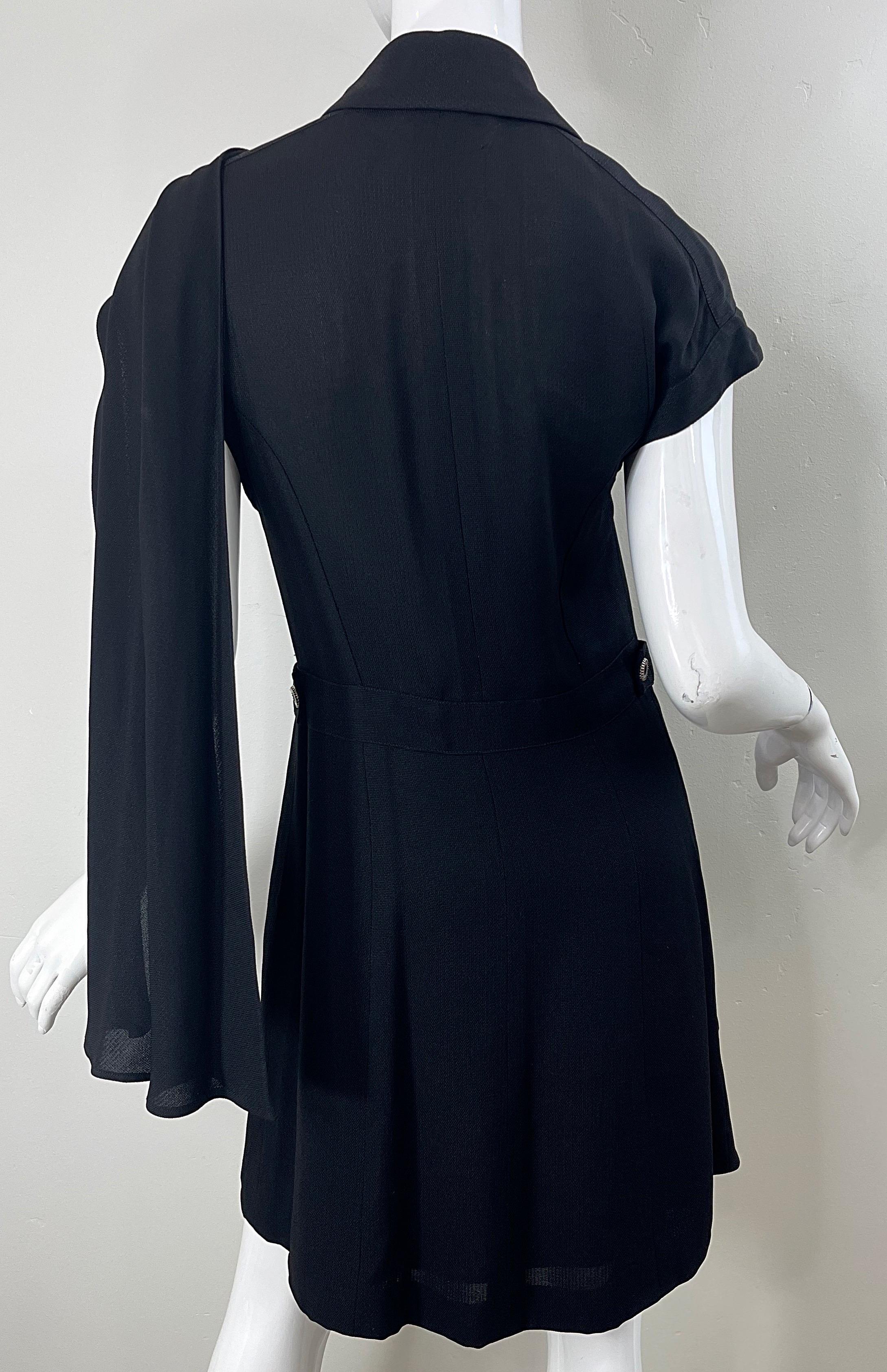 Karl Lagerfeld 1990s Black Avant Garde Vintage 90s Sash Zipper Mini Dress For Sale 13