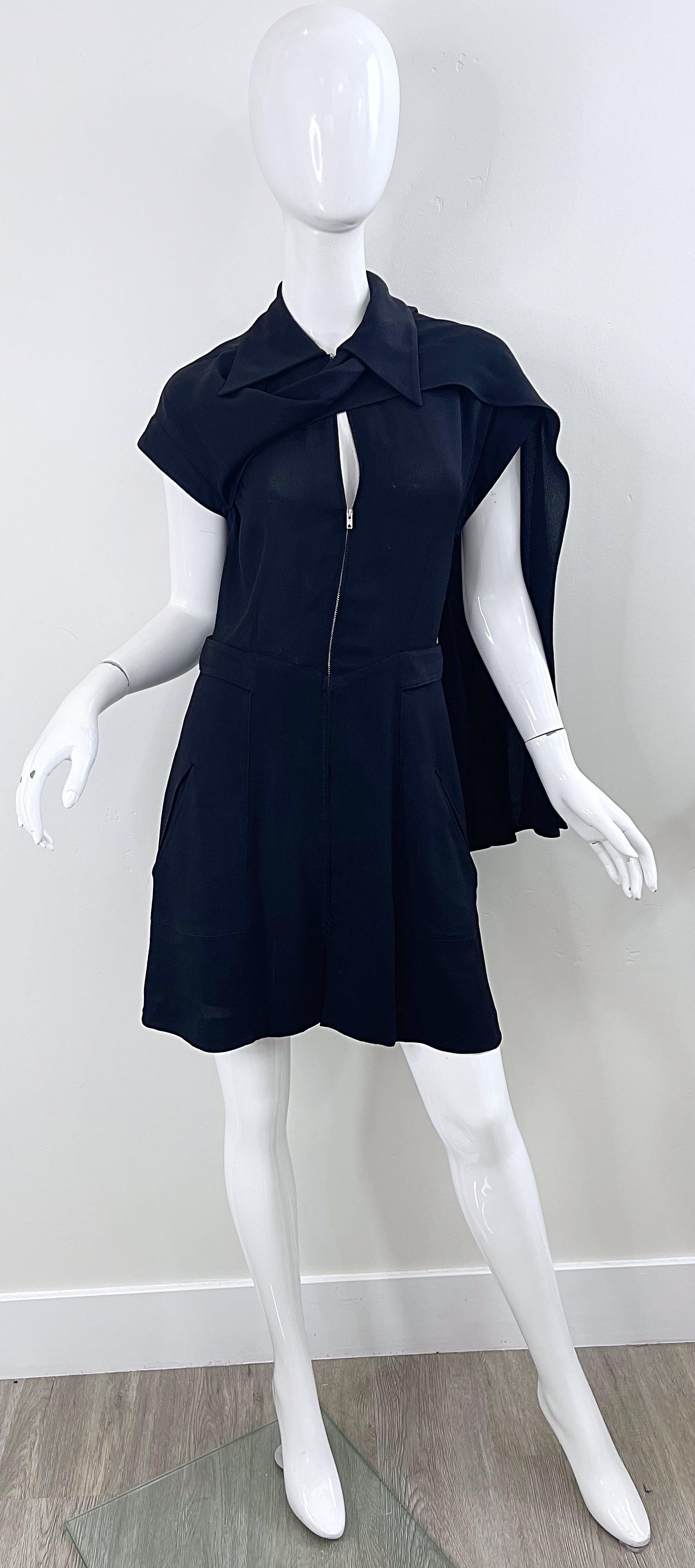 Karl Lagerfeld 1990s Black Avant Garde Vintage 90s Sash Zipper Mini Dress For Sale 14