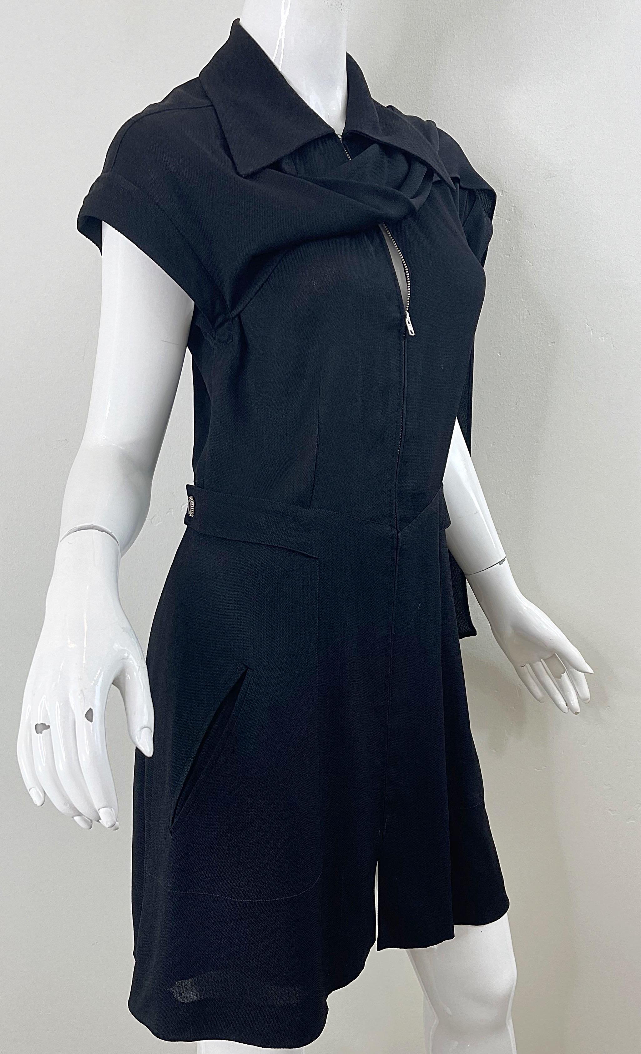 Women's Karl Lagerfeld 1990s Black Avant Garde Vintage 90s Sash Zipper Mini Dress For Sale