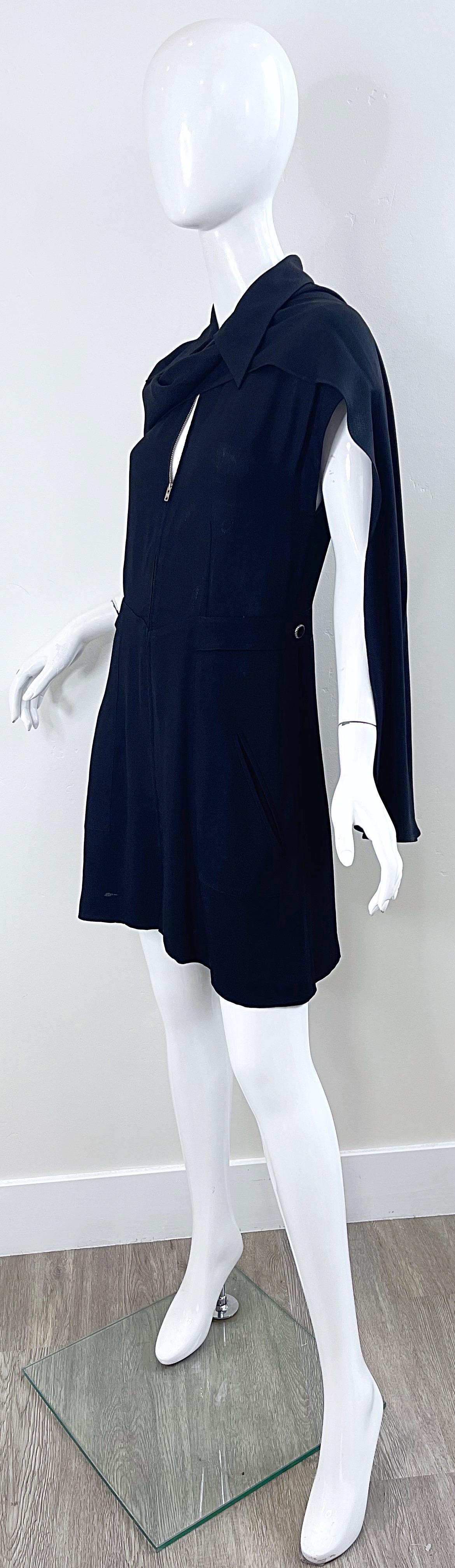 Karl Lagerfeld 1990s Black Avant Garde Vintage 90s Sash Zipper Mini Dress For Sale 1