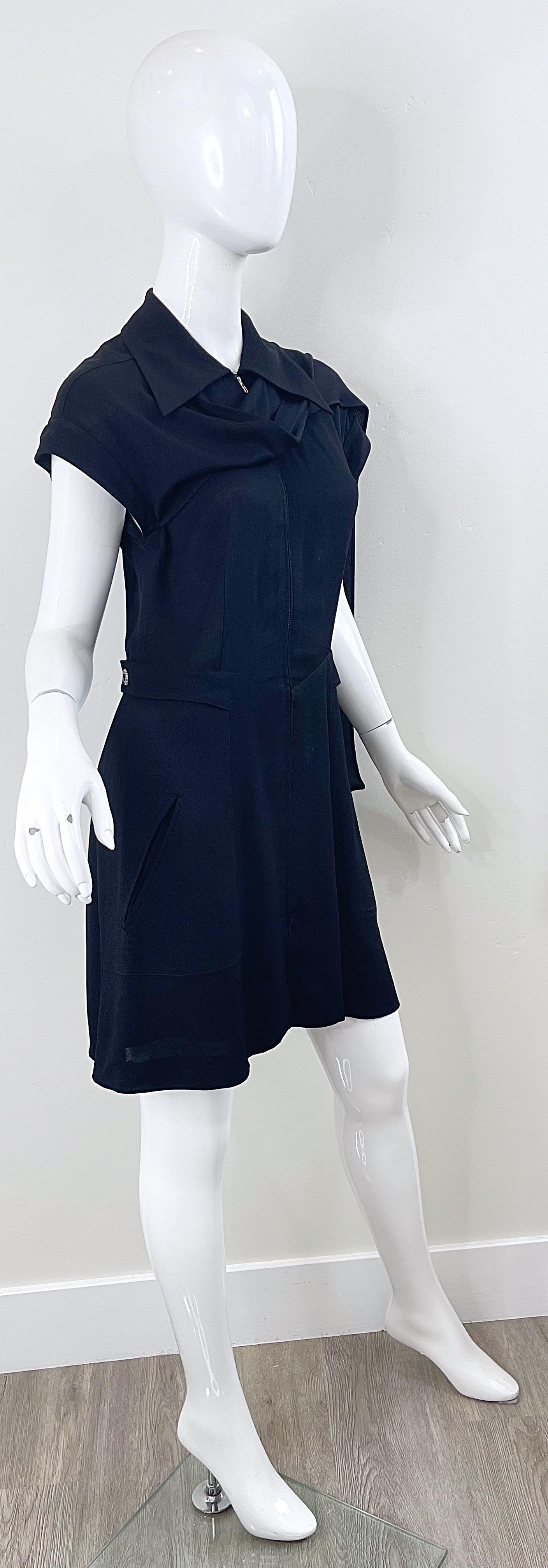 Karl Lagerfeld 1990s Black Avant Garde Vintage 90s Sash Zipper Mini Dress For Sale 2