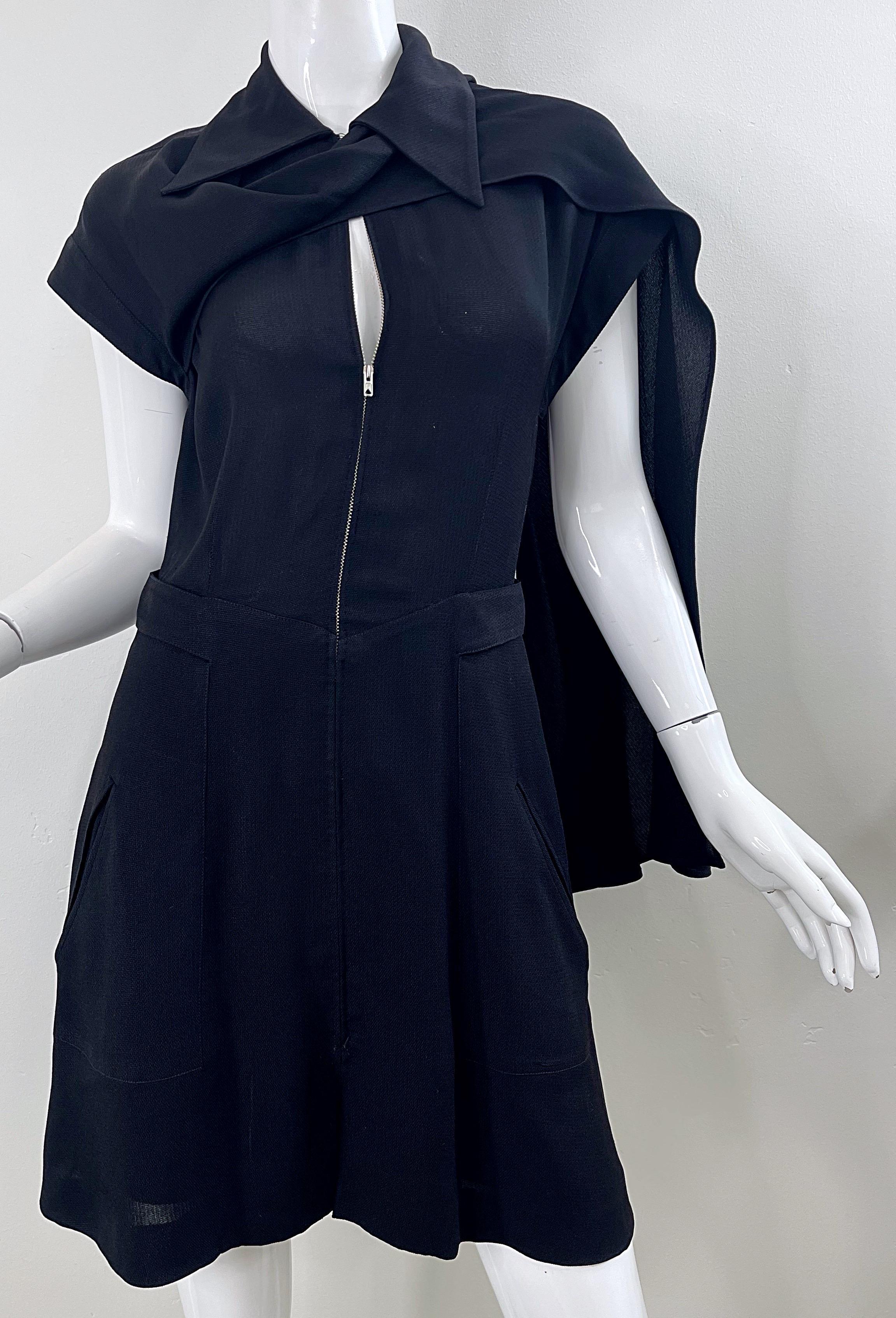 Karl Lagerfeld 1990s Black Avant Garde Vintage 90s Sash Zipper Mini Dress For Sale 3