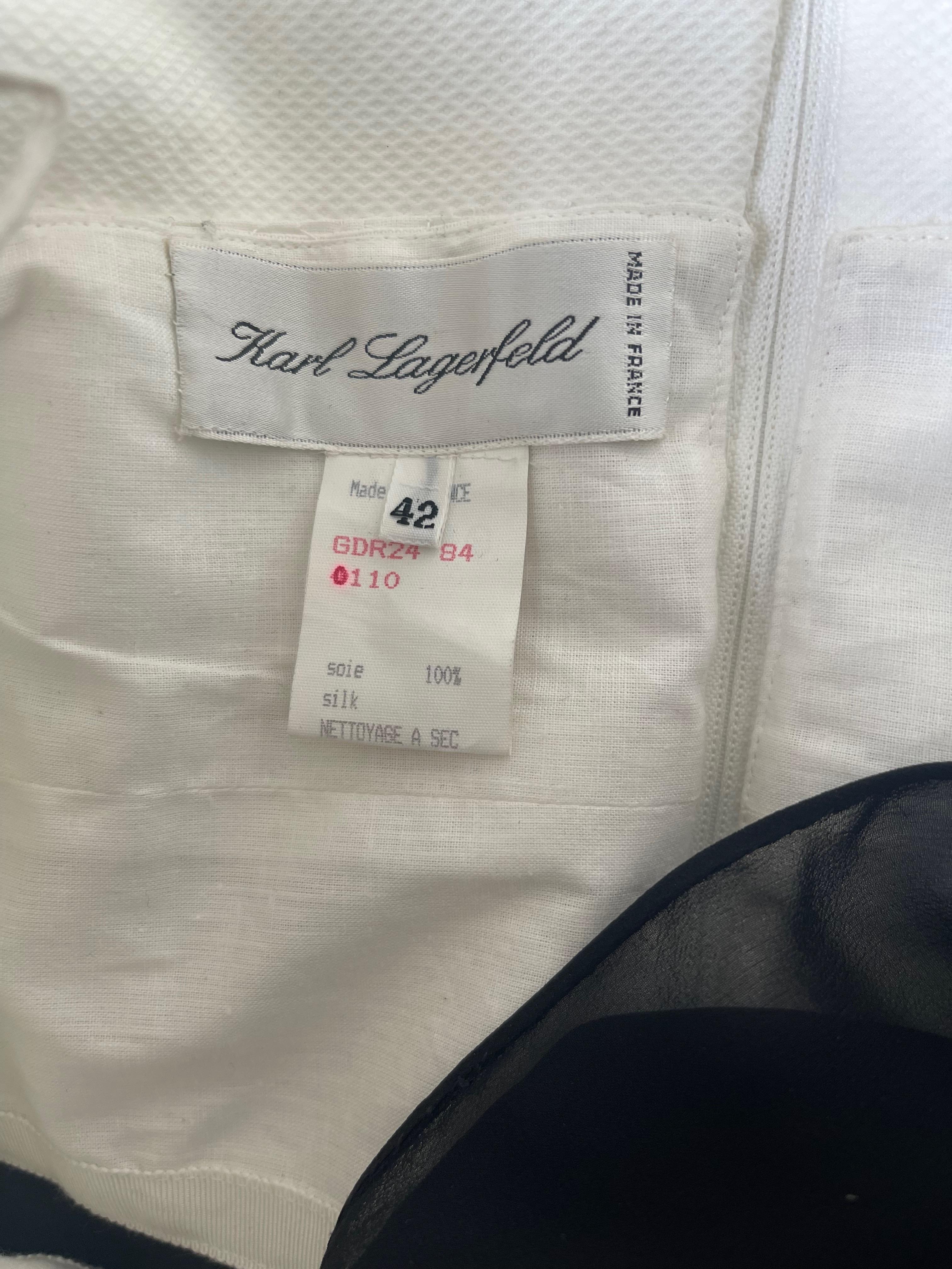 Karl Lagerfeld 1990s Size 42 / 8 Black and White Silk Chiffon Vintage 90s Dress In Excellent Condition For Sale In San Diego, CA