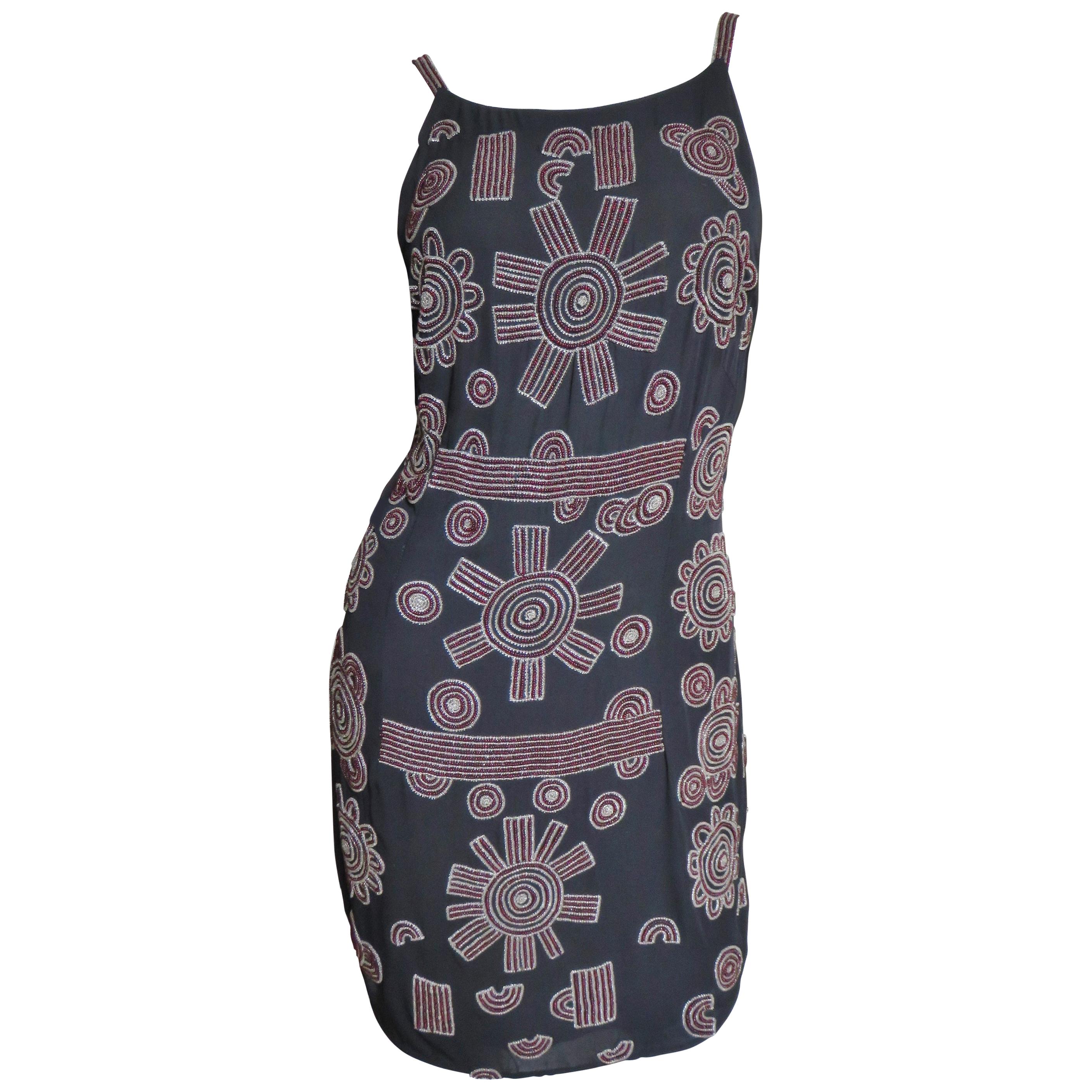  Karl Lagerfeld Beaded Silk Dress 1990s For Sale