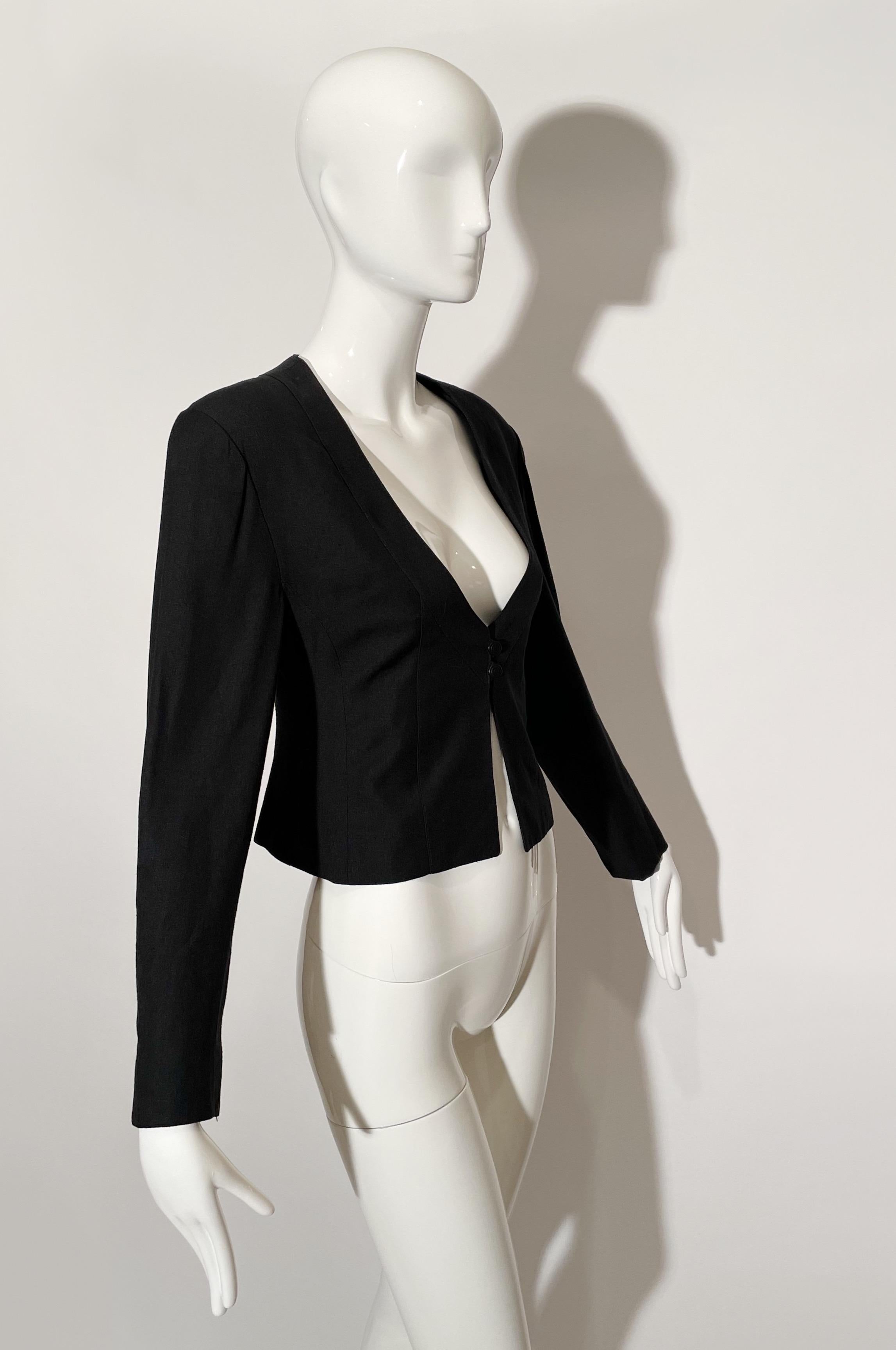 Karl Lagerfeld Black Cropped Blazer  In Excellent Condition For Sale In Los Angeles, CA