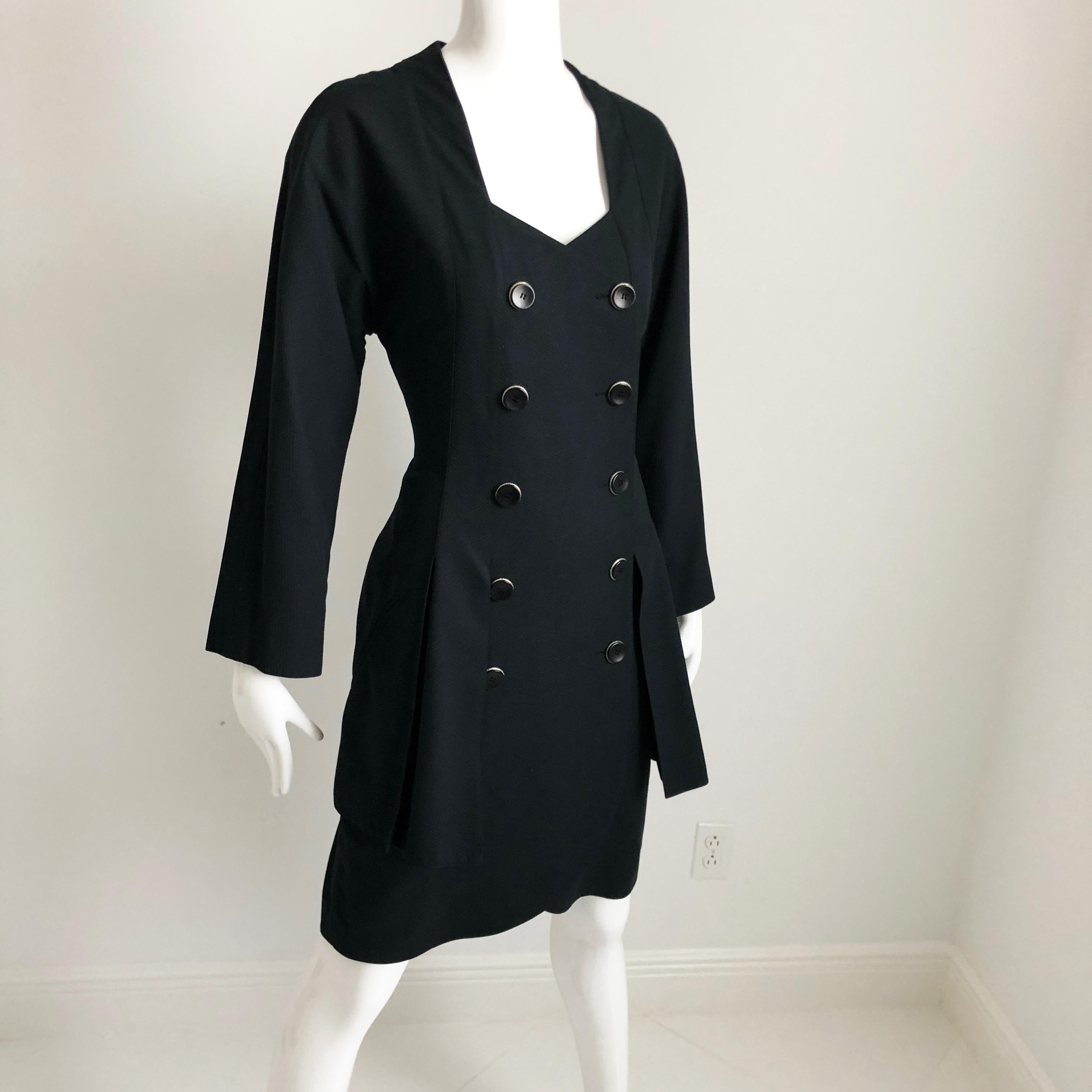 Karl Lagerfeld Black Dress Waffle Texture Cotton Sz 44 Vintage  1