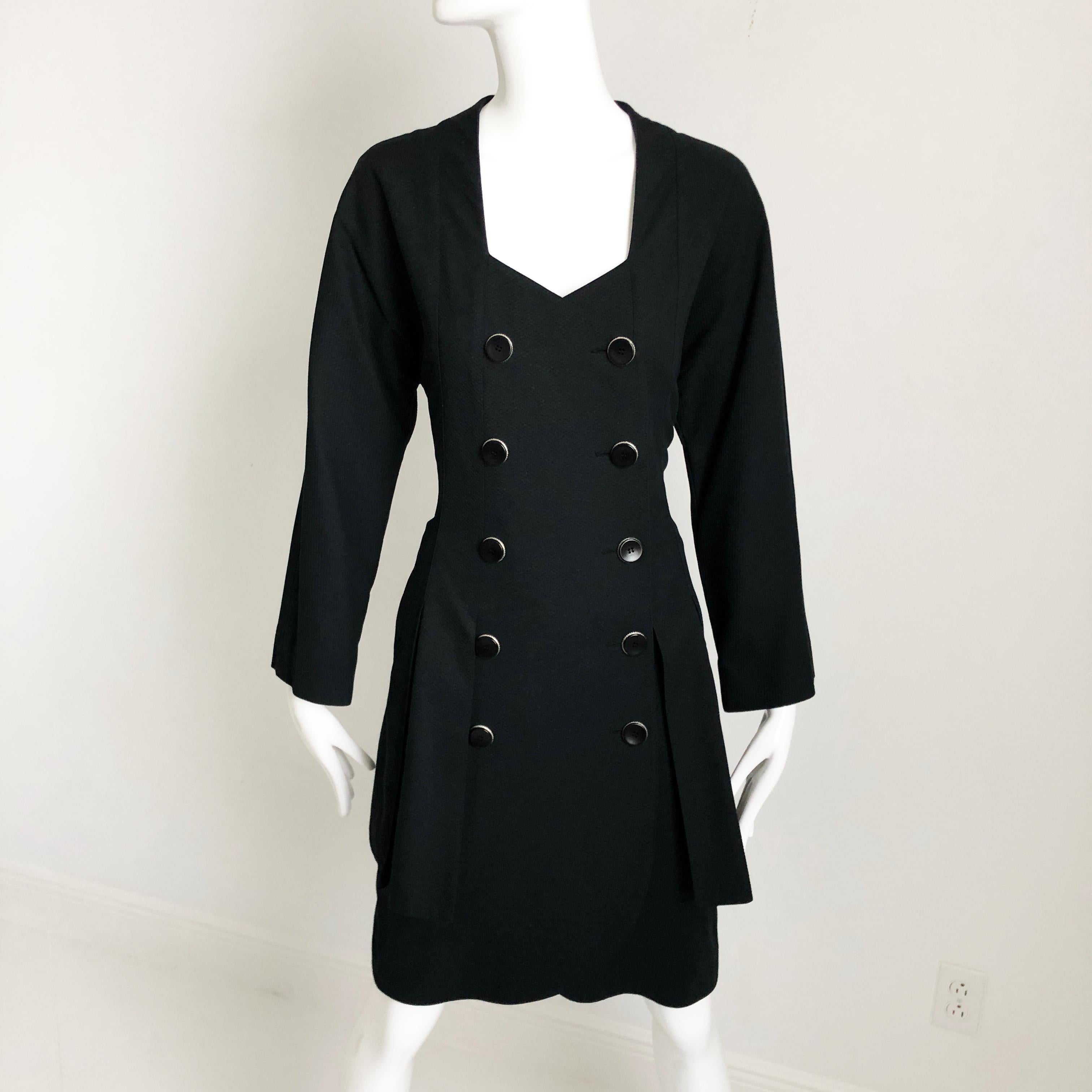Karl Lagerfeld Black Dress Waffle Texture Cotton Sz 44 Vintage  2