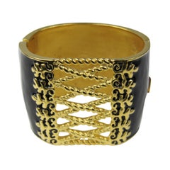 Karl Lagerfeld Black Enamel Gold Corset Bracelet  1990's 