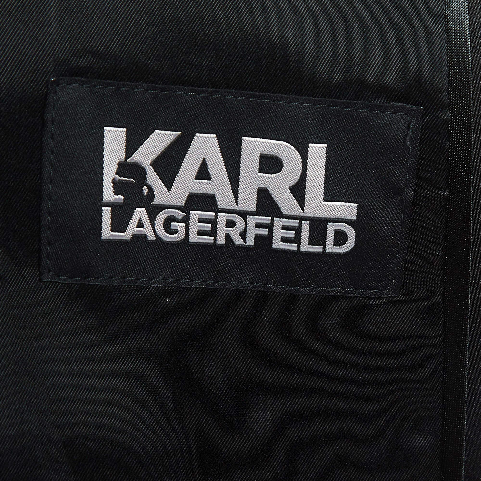 karl Lagerfeld Blazer monopetto in maglia nera con pannello in raso M. In condizioni ottime in vendita a Dubai, Al Qouz 2