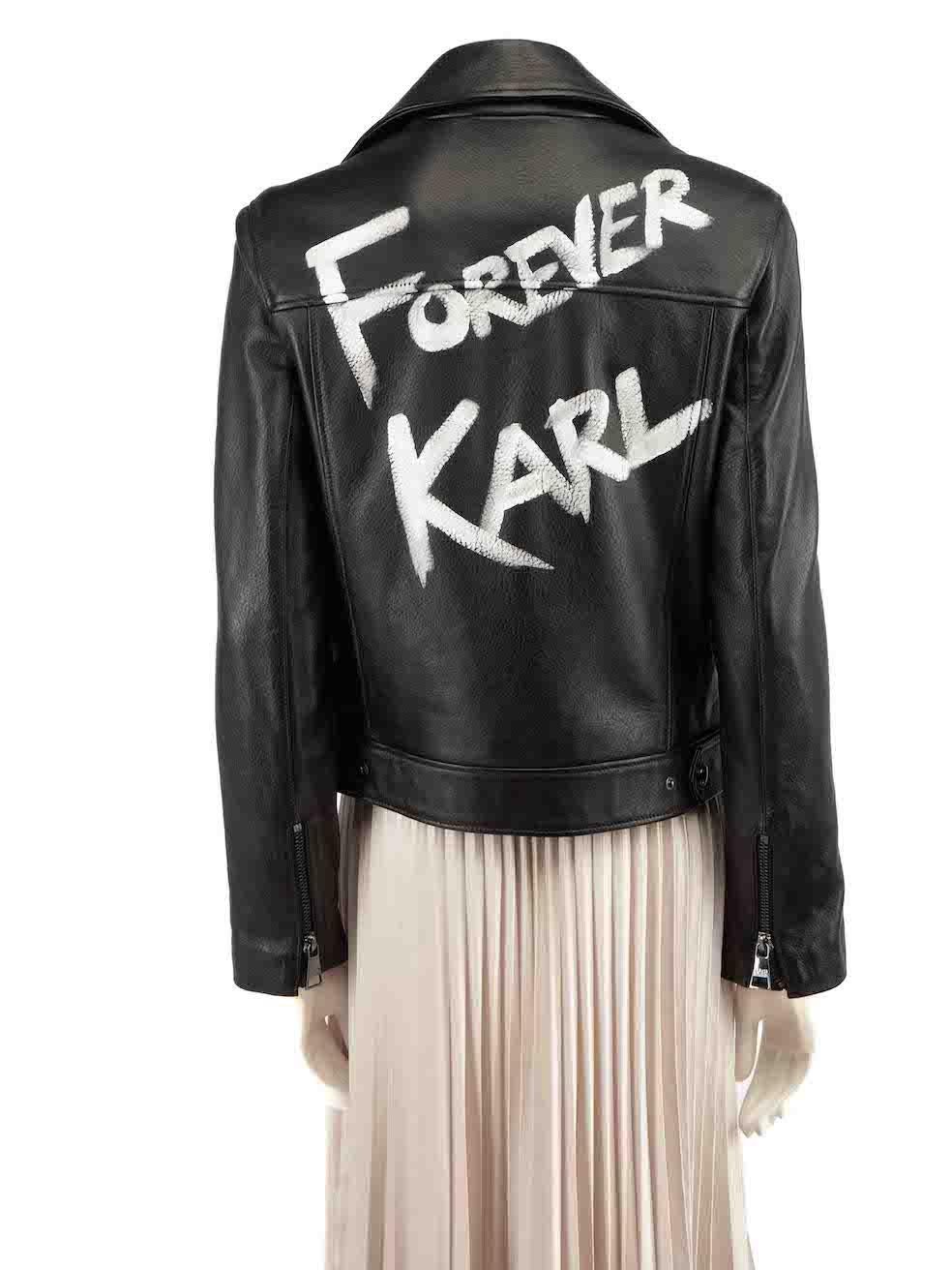Karl Lagerfeld Black Leather ‚ÄúForever Karl‚Äù Jacket Size M In Good Condition For Sale In London, GB