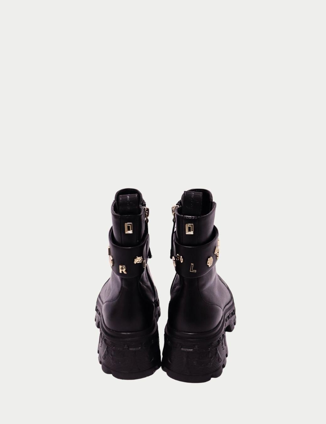 Noir Karl Lagerfeld Bottes en cuir noir avec charmes dorés - EU 38 en vente