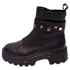 Karl Lagerfeld Black Leather Chunky Boots with Gold Charms - EU 38