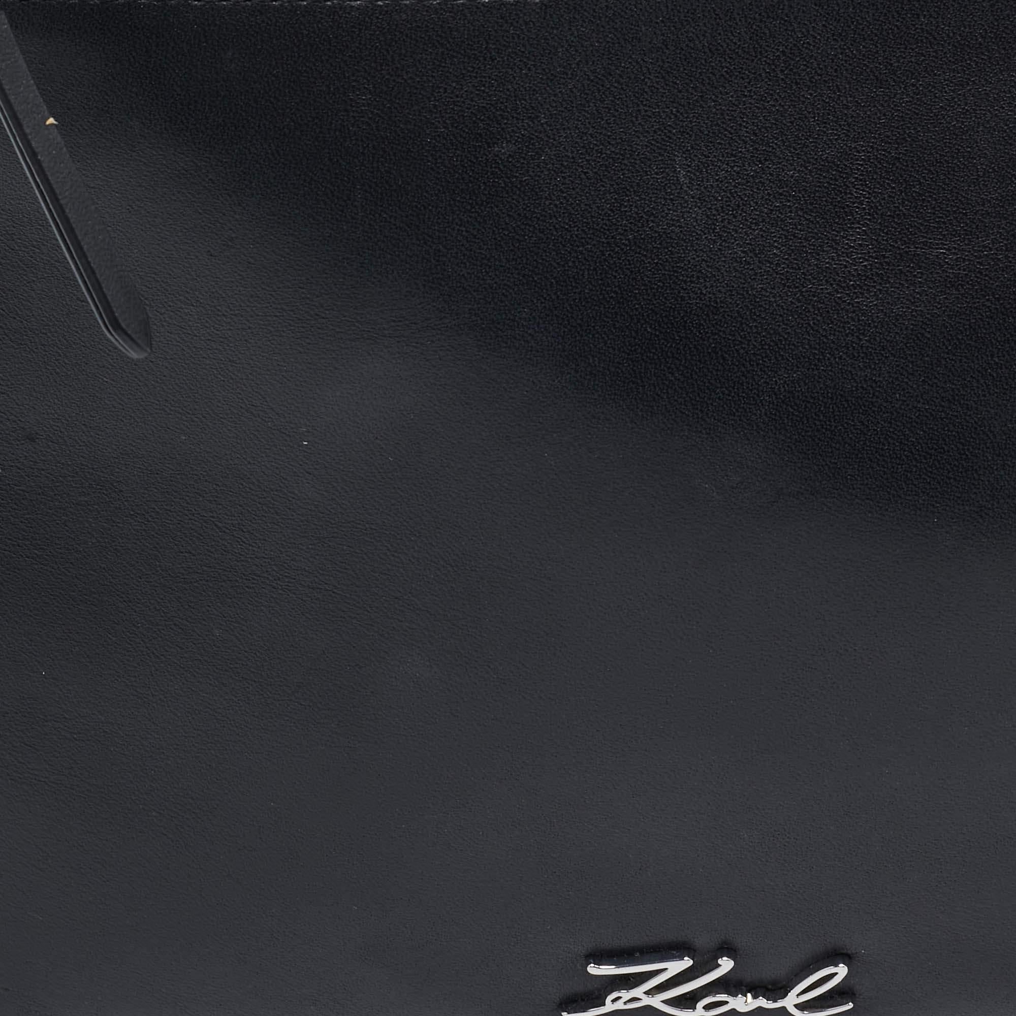 Karl Lagerfeld Black Leather Eyelet Cat Ear Pouch For Sale 1