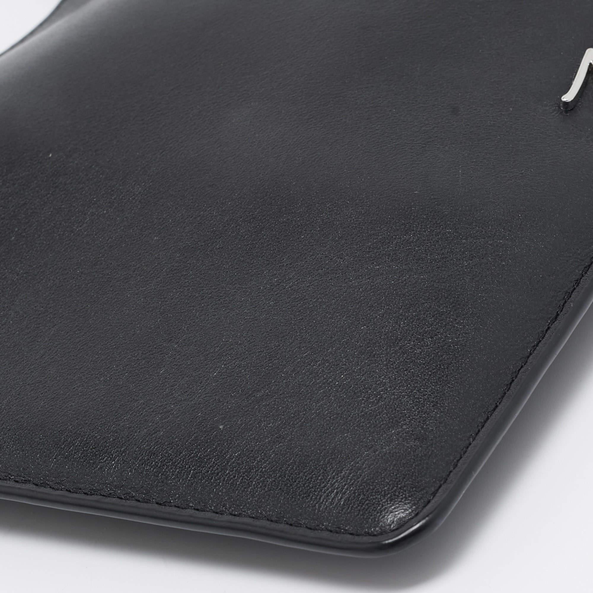 Karl Lagerfeld Black Leather Eyelet Cat Ear Pouch For Sale 5