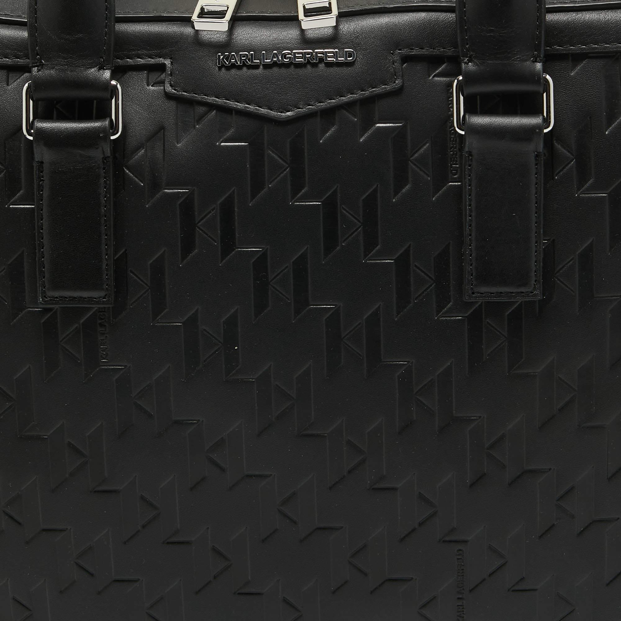 Karl Lagerfeld Black Leather K/Loom Briefcase 7