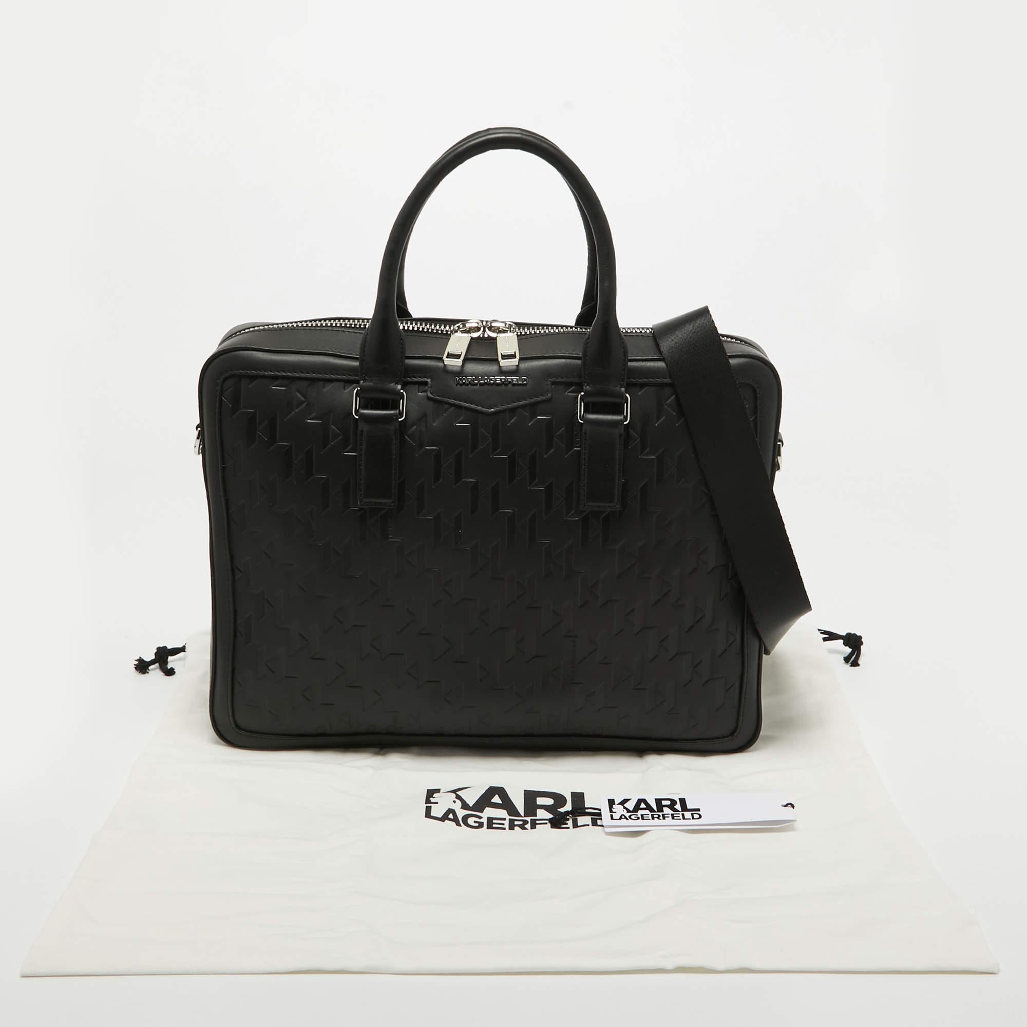 Karl Lagerfeld Black Leather K/Loom Briefcase 8