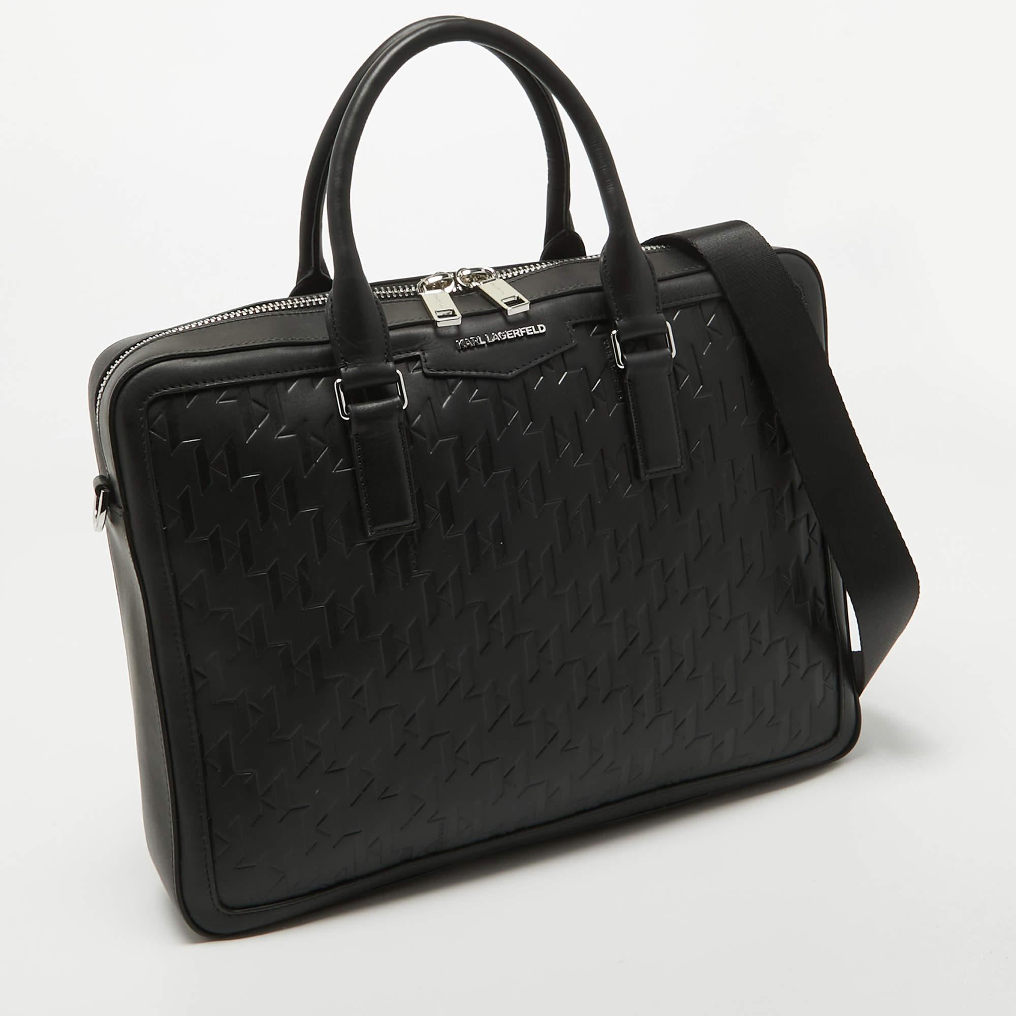 Men's Karl Lagerfeld Black Leather K/Loom Briefcase