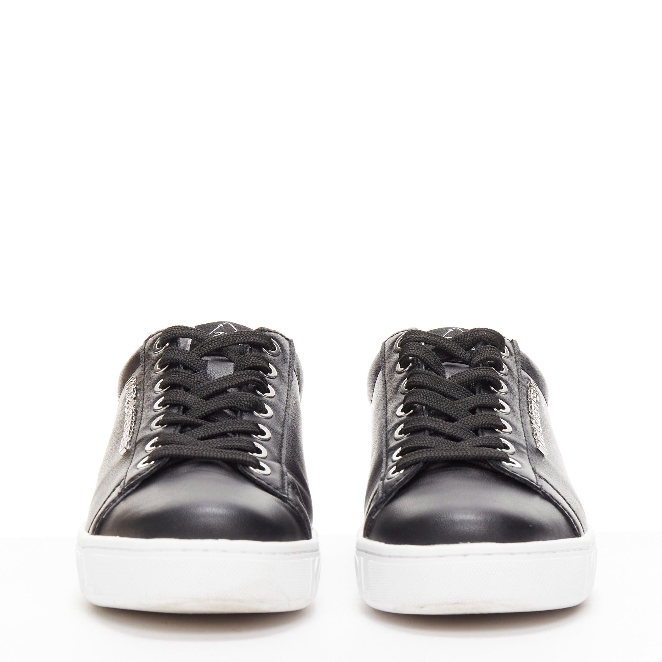 Gray KARL LAGERFELD black leather silver logo chunky lace up sneakers EU38 For Sale