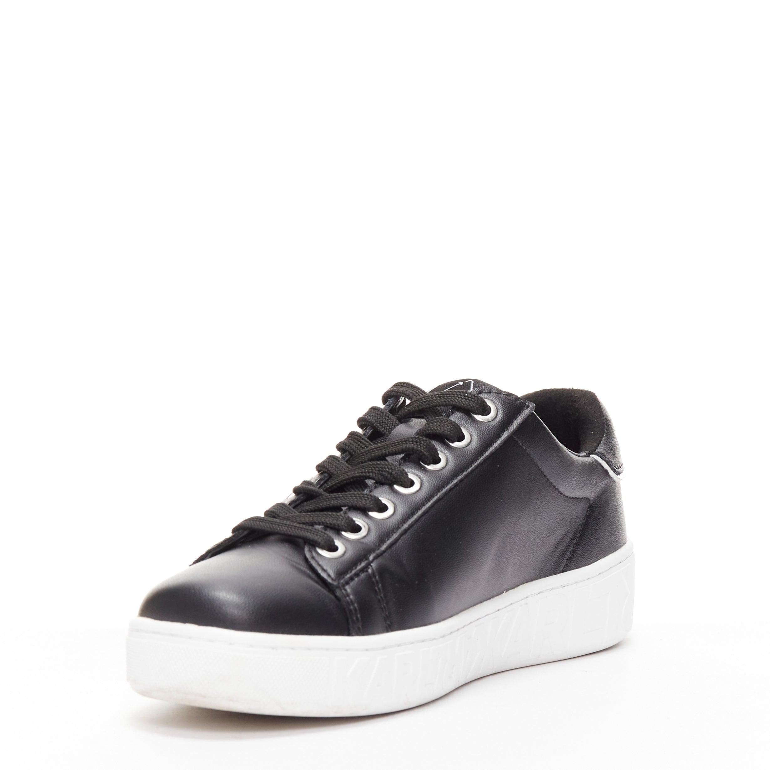 KARL LAGERFELD black leather silver logo chunky lace up sneakers EU38 In Good Condition For Sale In Hong Kong, NT