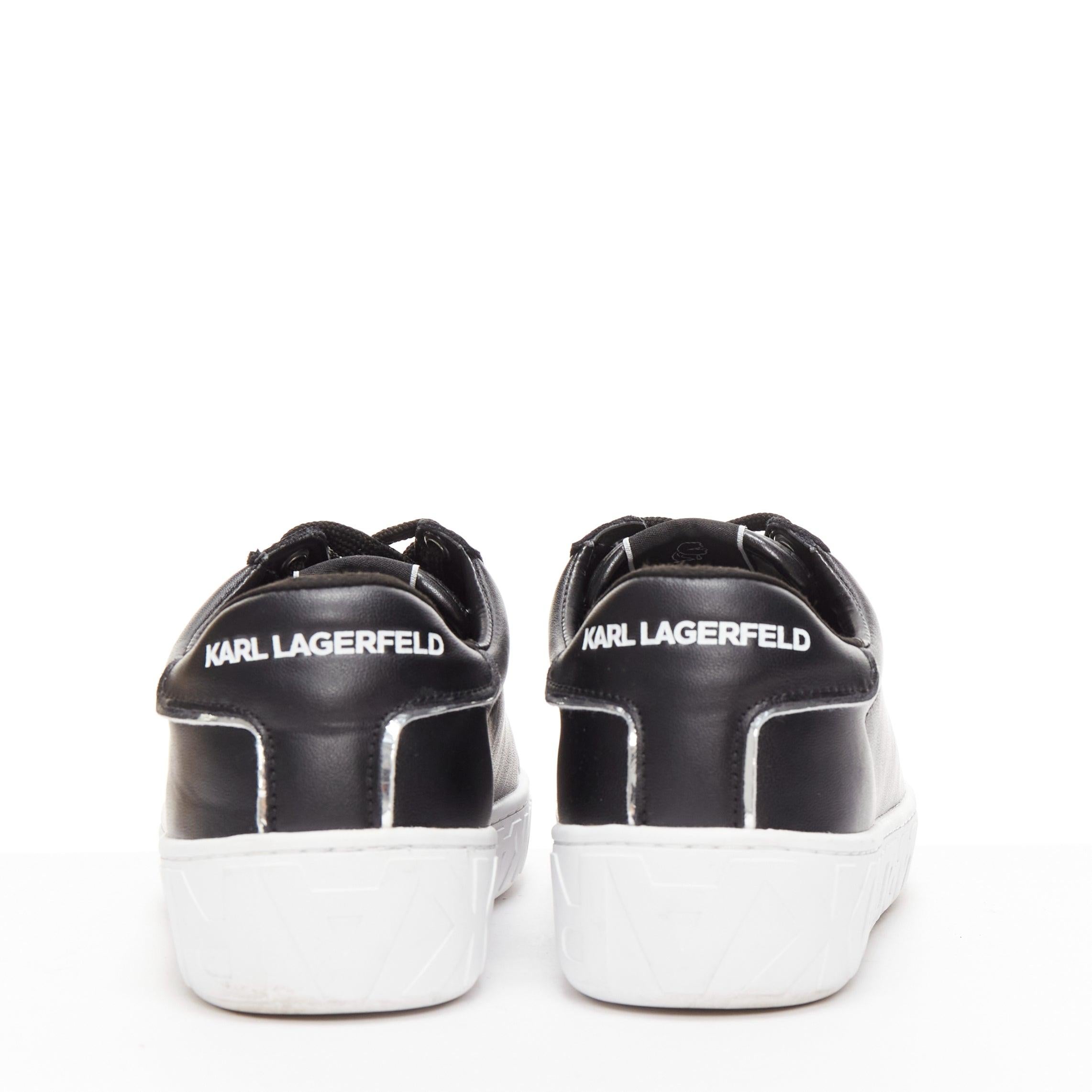 Women's KARL LAGERFELD black leather silver logo chunky lace up sneakers EU38 For Sale