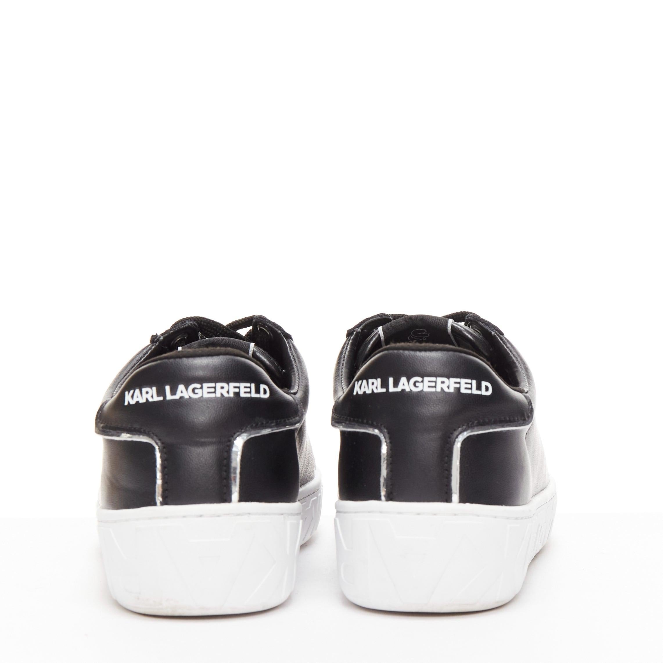 KARL LAGERFELD black leather silver logo chunky lace up sneakers EU38 For Sale 1