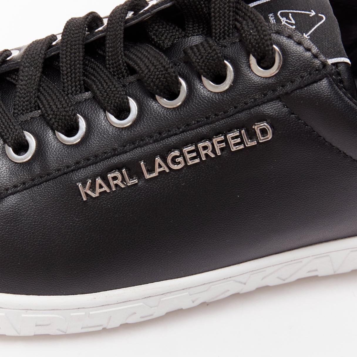 KARL LAGERFELD baskets à lacets en cuir noir avec logo argenté EU38 en vente 3