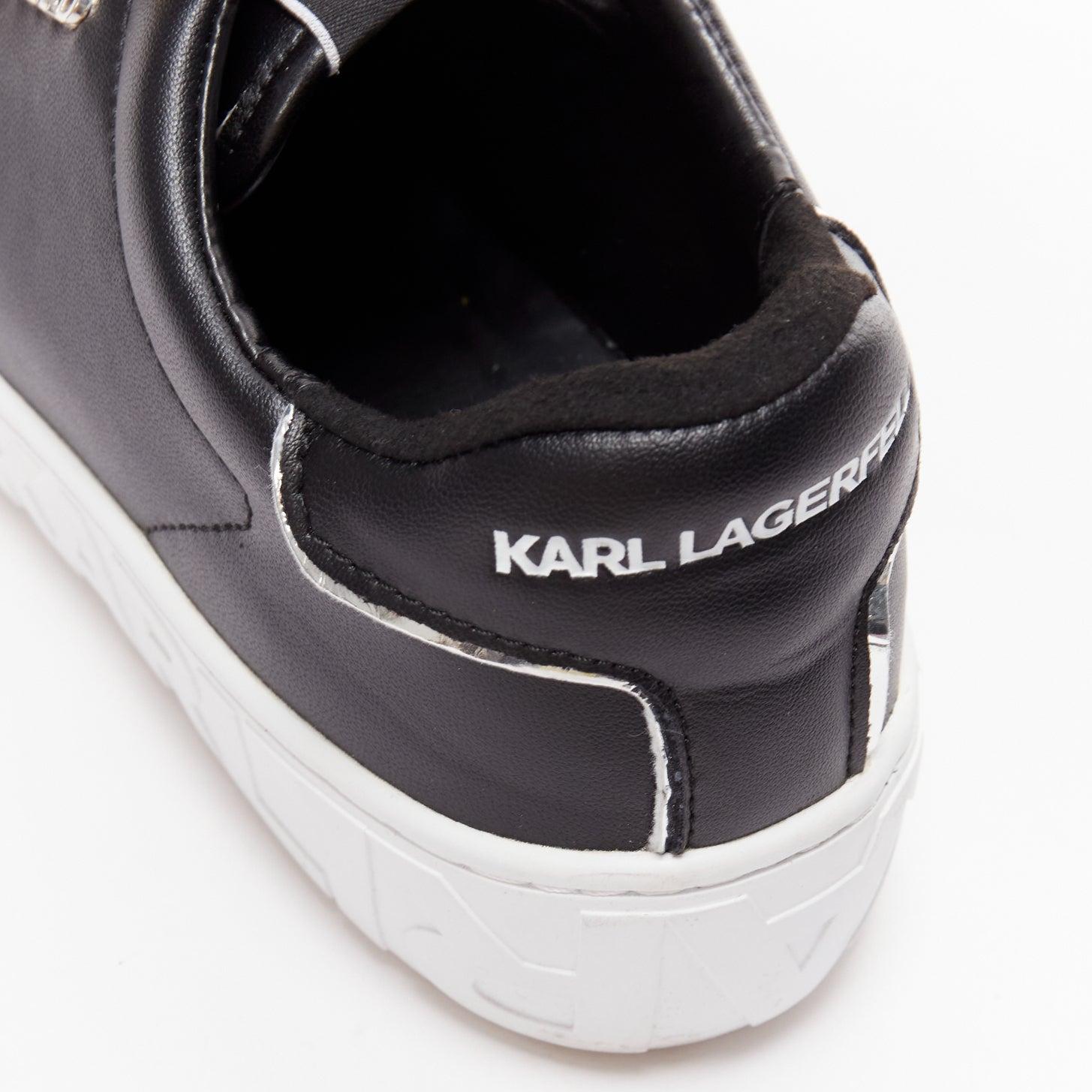 KARL LAGERFELD black leather silver logo chunky lace up sneakers EU38 For Sale 4