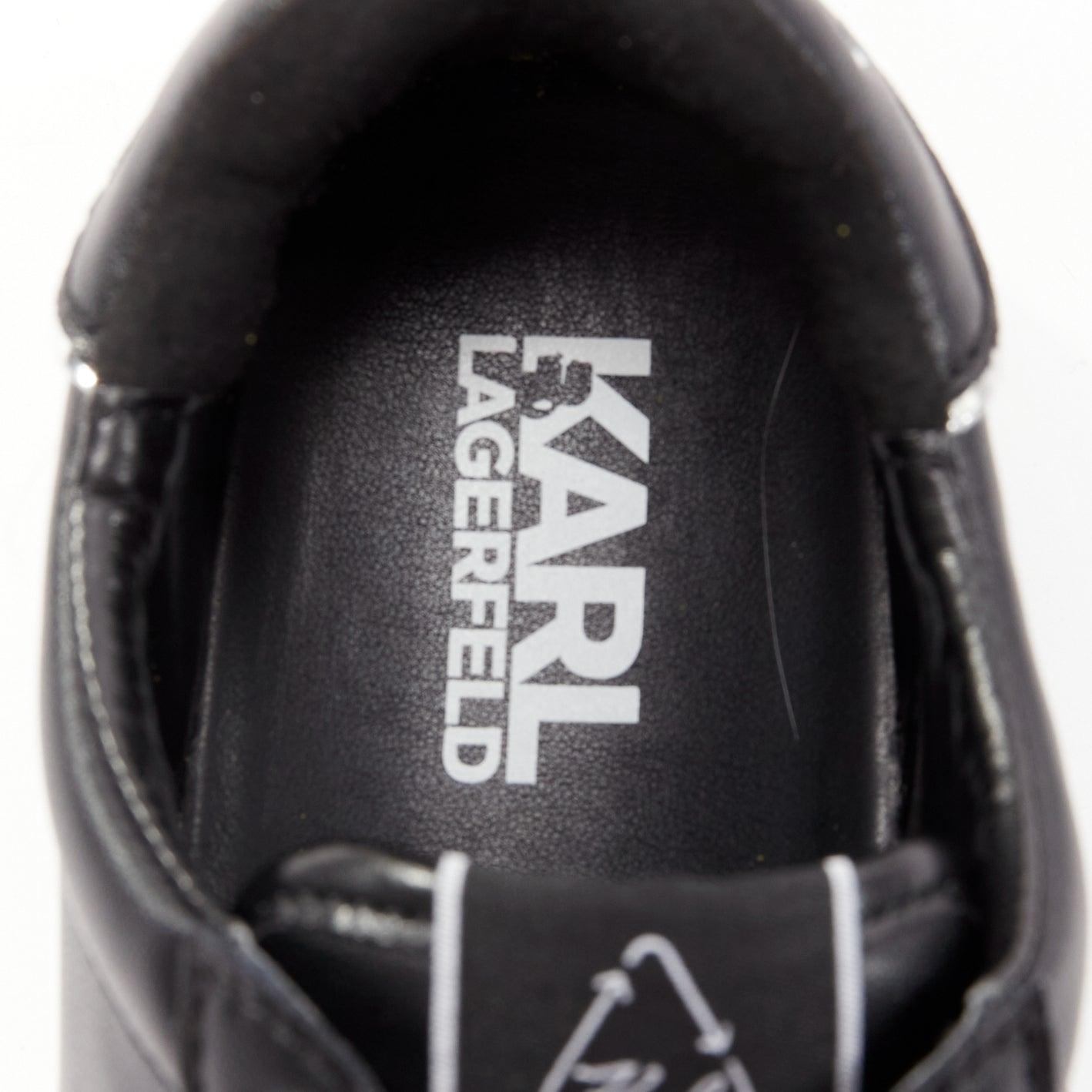 KARL LAGERFELD black leather silver logo chunky lace up sneakers EU38 For Sale 5