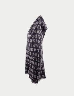 Karl Lagerfeld Black Logo Print Scarf with Fringe Edges