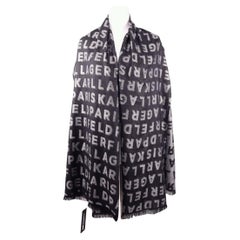 Karl Lagerfeld Black Logo Print Scarf with Fringe Edges
