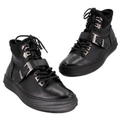 Karl Lagerfeld Black Mens Lace Up Buckle Leather Boots Sneakers KL-S0917P-0200