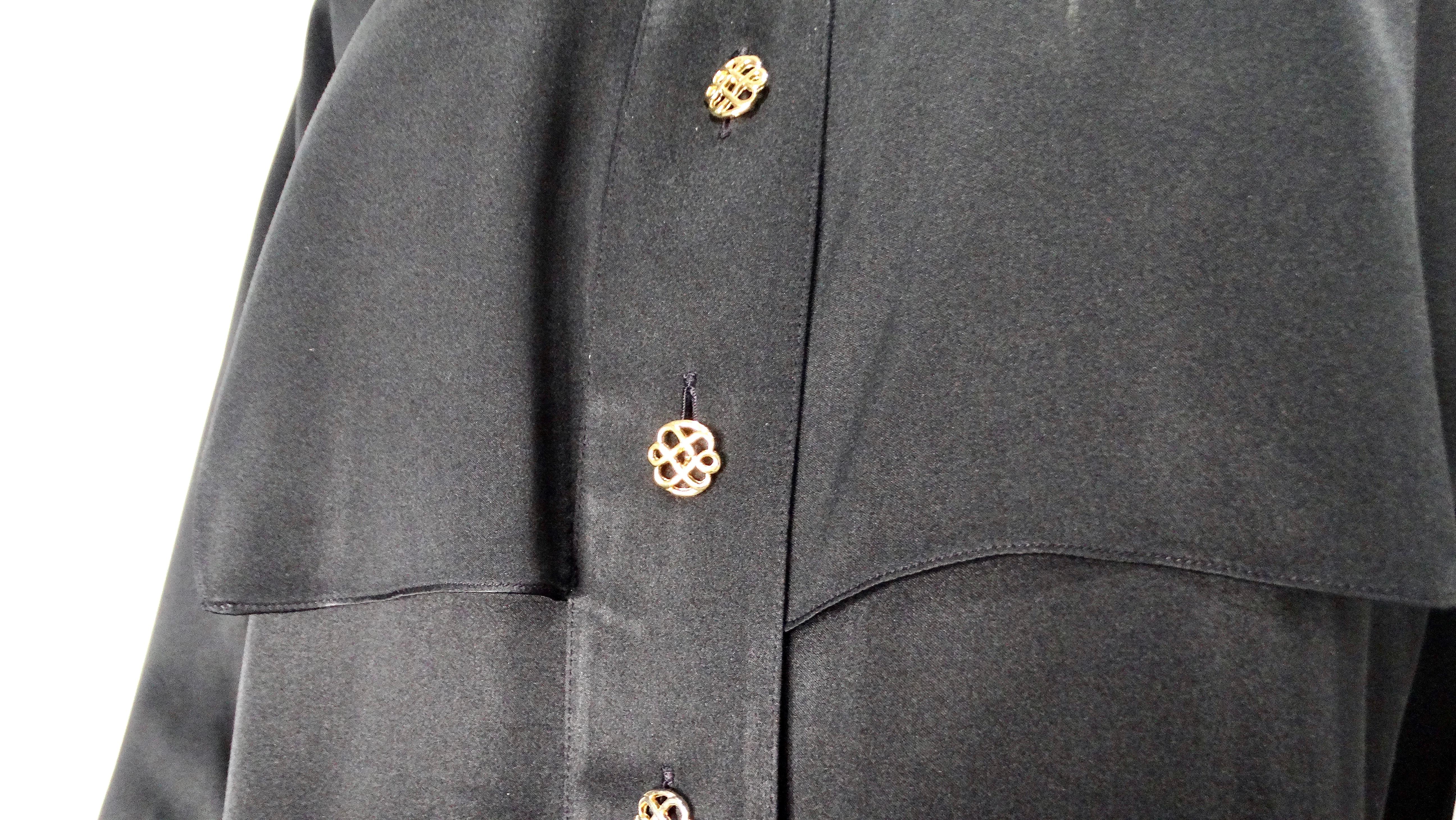 Women's Karl Lagerfeld Black Silk Button-Up Cufflink Blouse circa 1980s For Sale