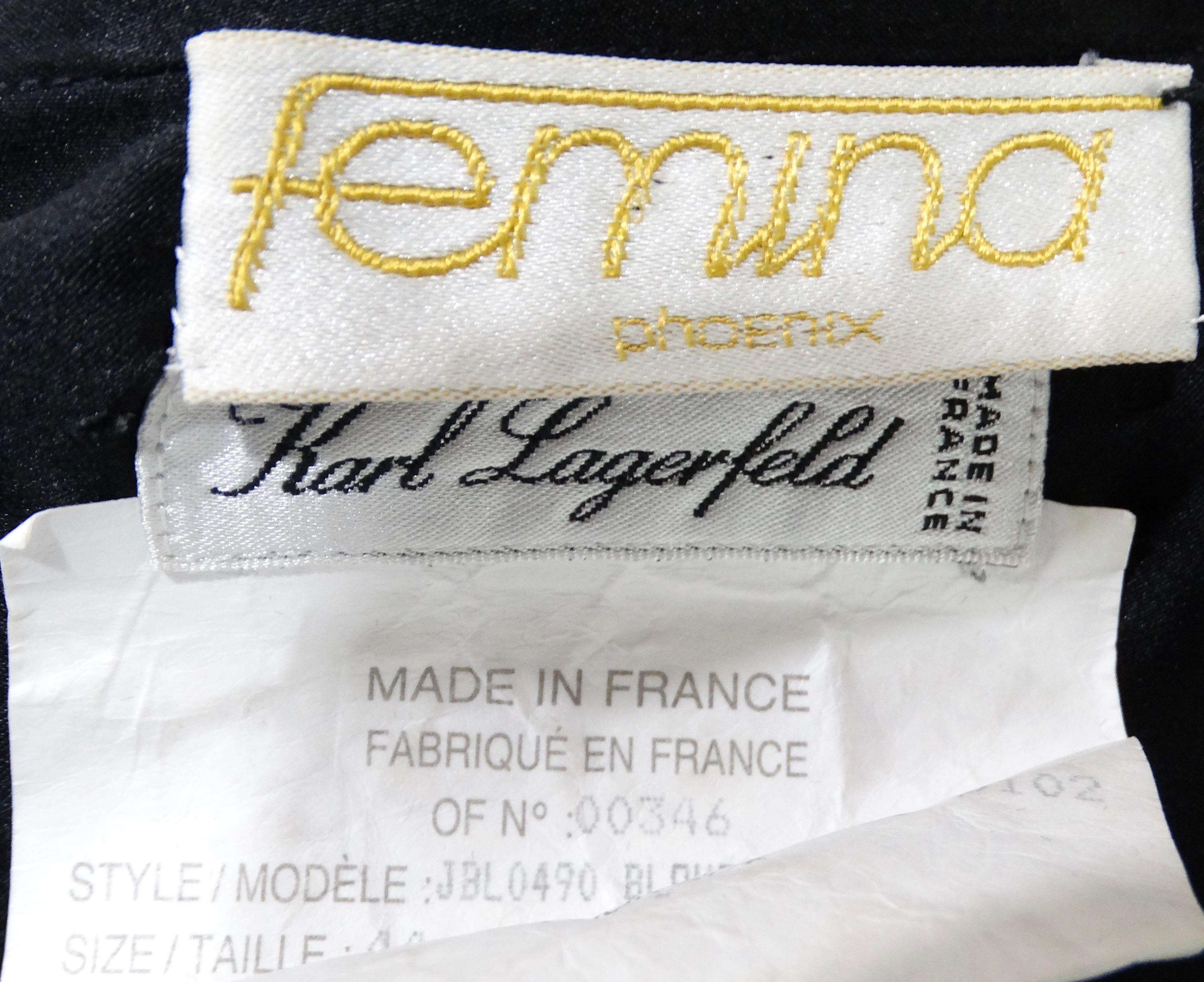 Karl Lagerfeld Black Silk Button-Up Cufflink Blouse circa 1980s For Sale 3