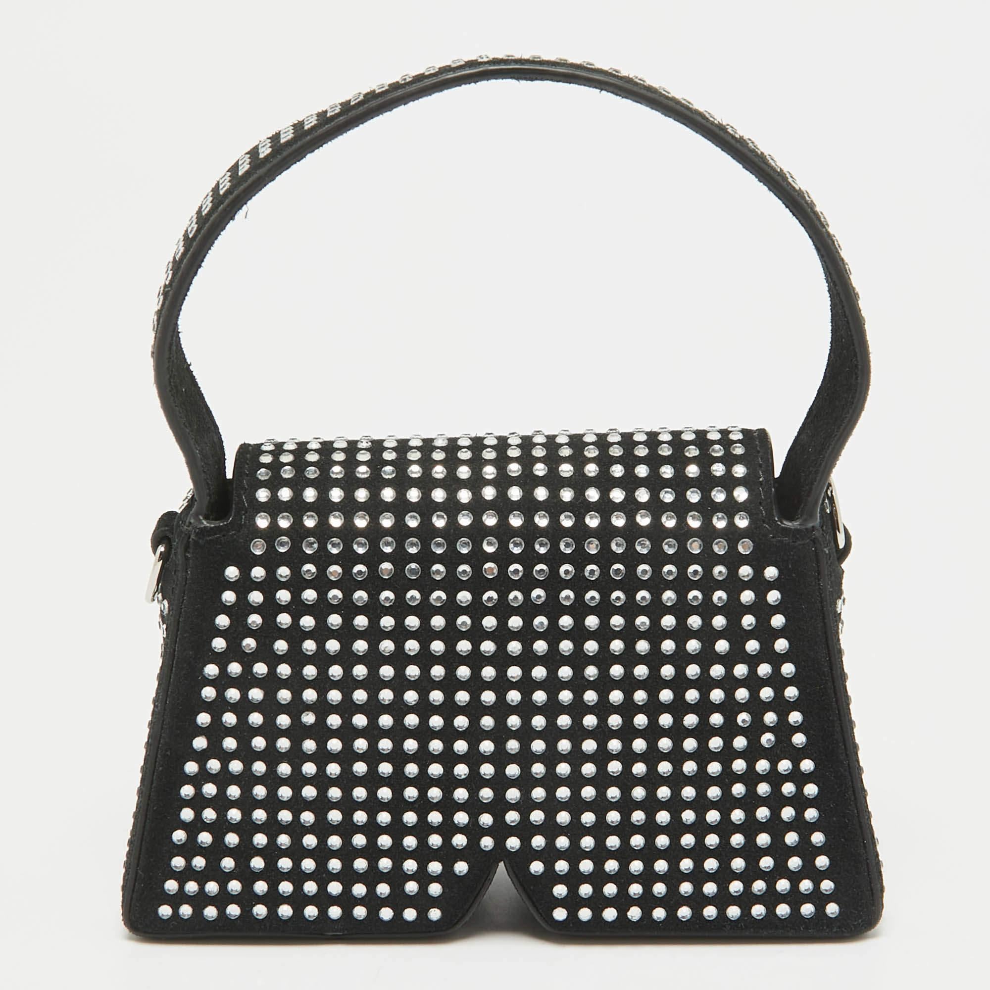 Women's Karl Lagerfeld Black Suede Nano Crystals Ikon/K Bag For Sale