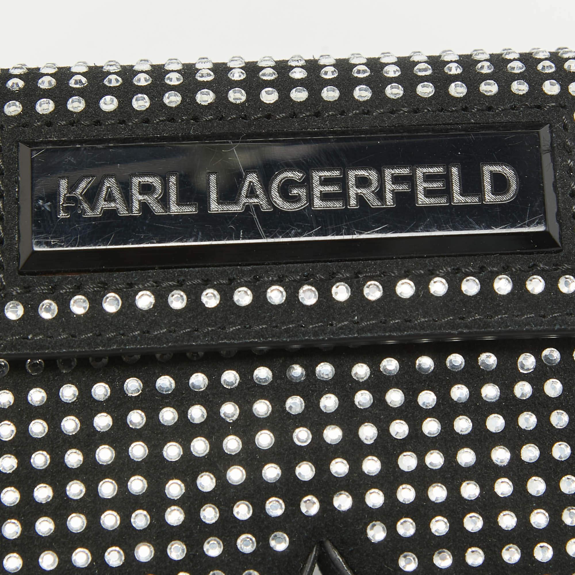 Karl Lagerfeld Black Suede Nano Crystals Ikon/K Bag For Sale 1