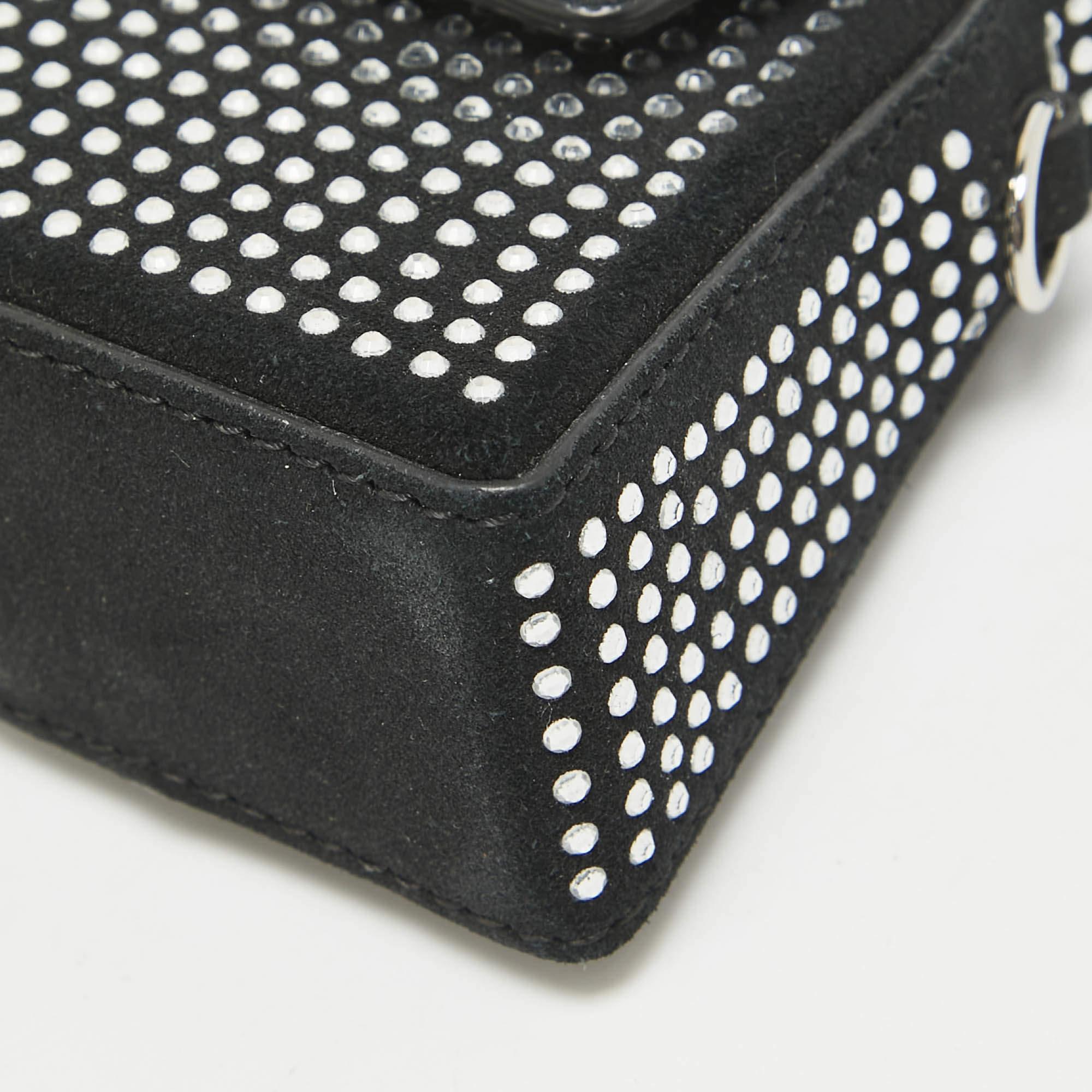 Karl Lagerfeld Black Suede Nano Crystals Ikon/K Bag For Sale 5