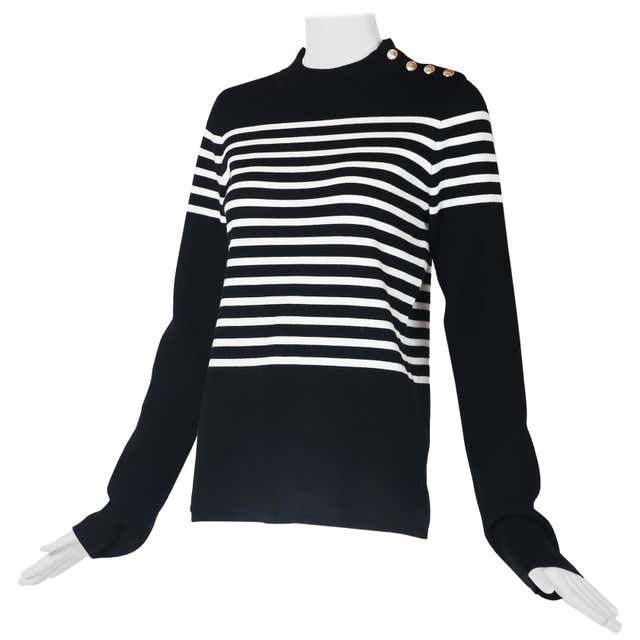 Karl Lagerfeld Black and White Striped Breton Sweater W/Silvertone ...