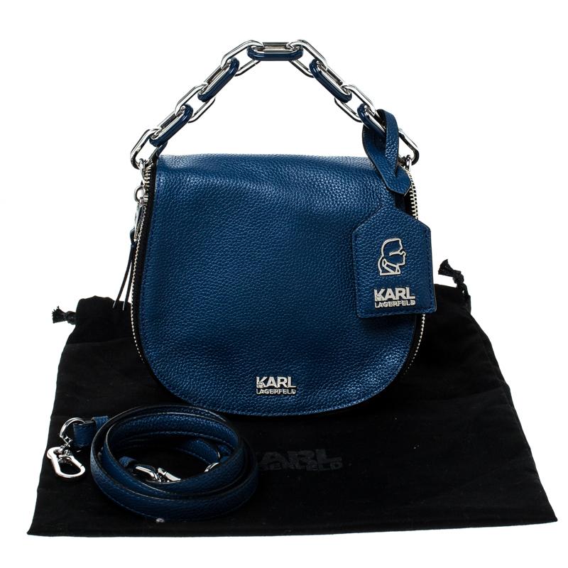 Karl Lagerfeld Blue Leather Small K Crossbody Bag 6