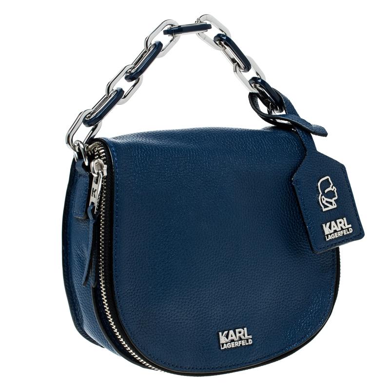Karl Lagerfeld Blue Leather Small K Crossbody Bag In Excellent Condition In Dubai, Al Qouz 2