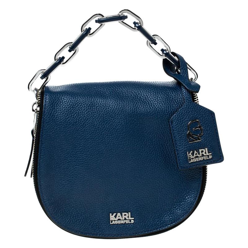 Karl Lagerfeld Blue Leather Small K Crossbody Bag