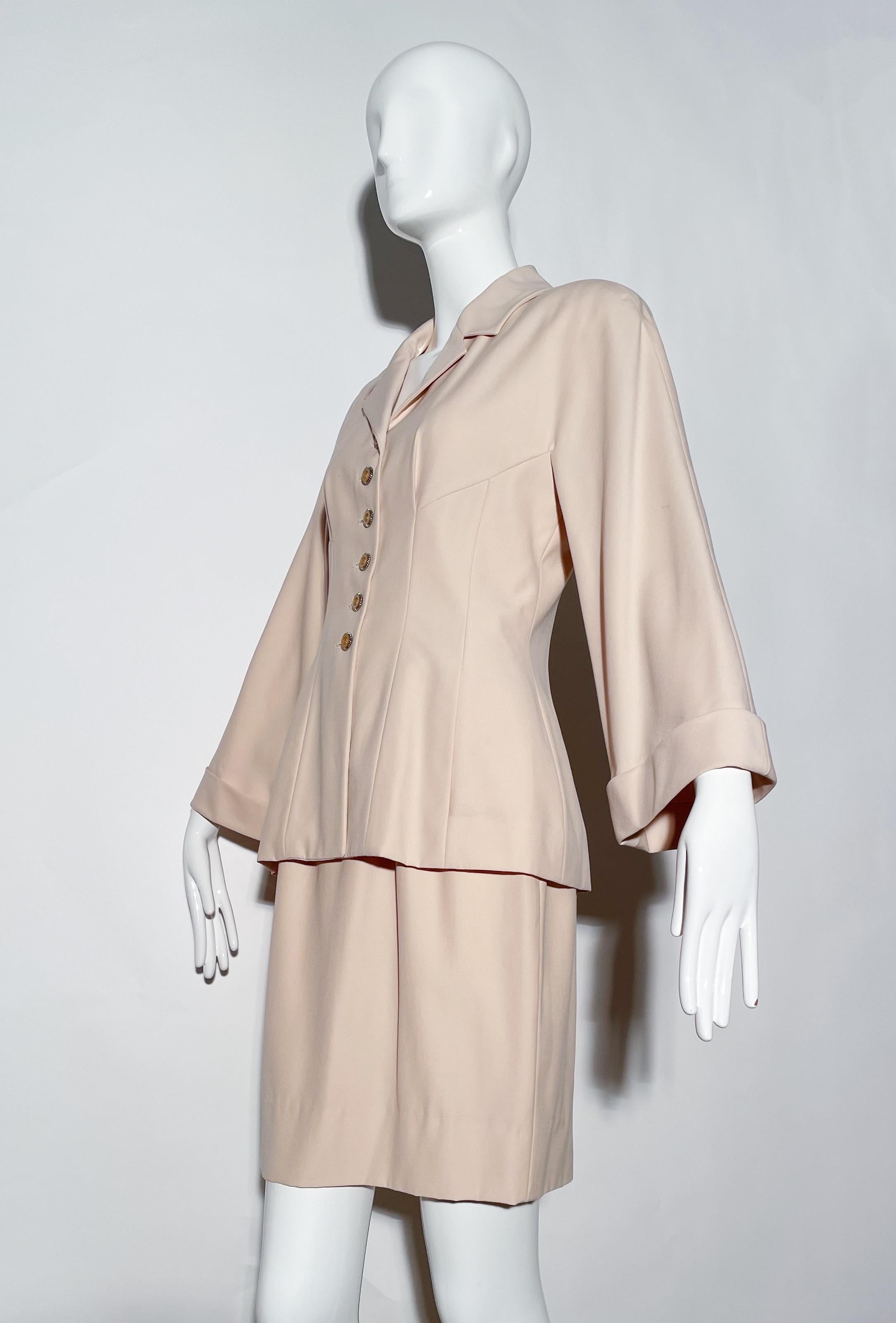 Karl Lagerfeld Blush Skirt Suit In Excellent Condition For Sale In Los Angeles, CA