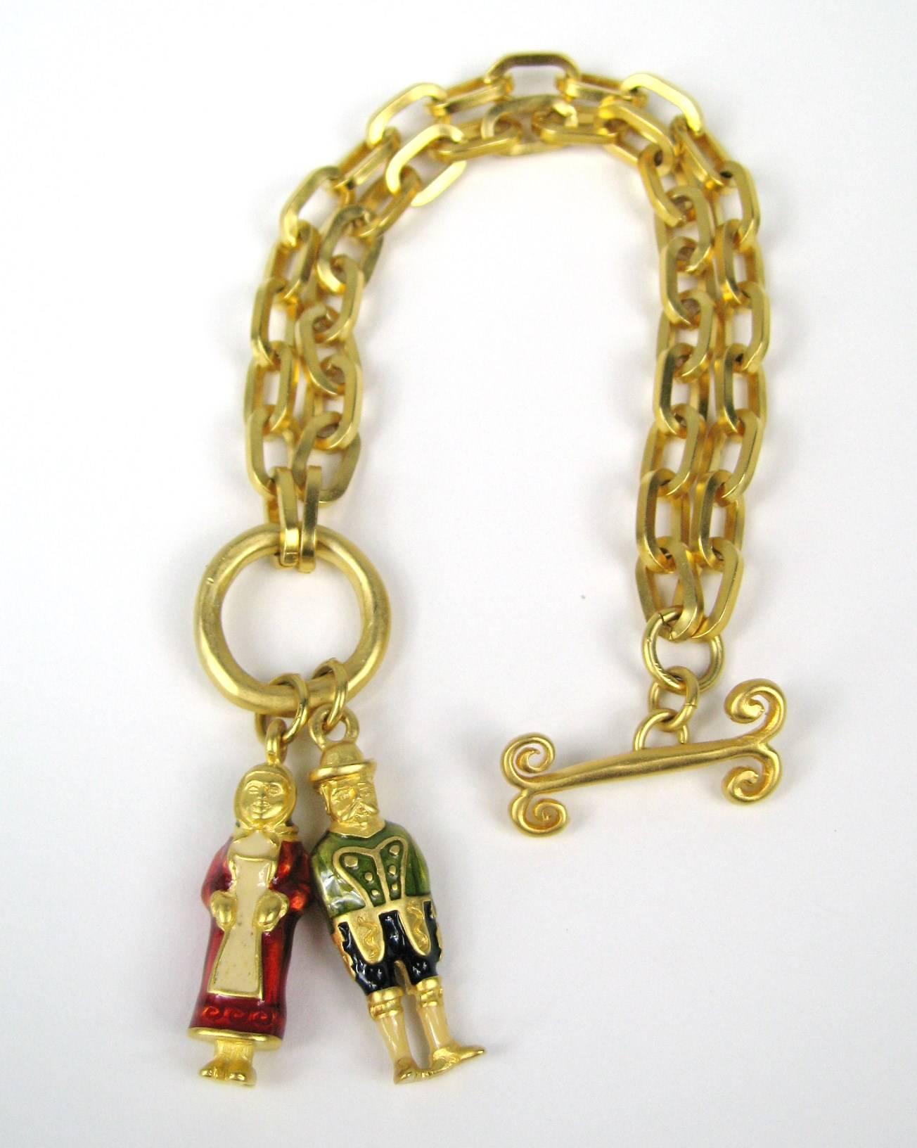 Karl Lagerfeld Bracelet Chain Link Gold Gilt Enameled- 1990s  In New Condition For Sale In Wallkill, NY