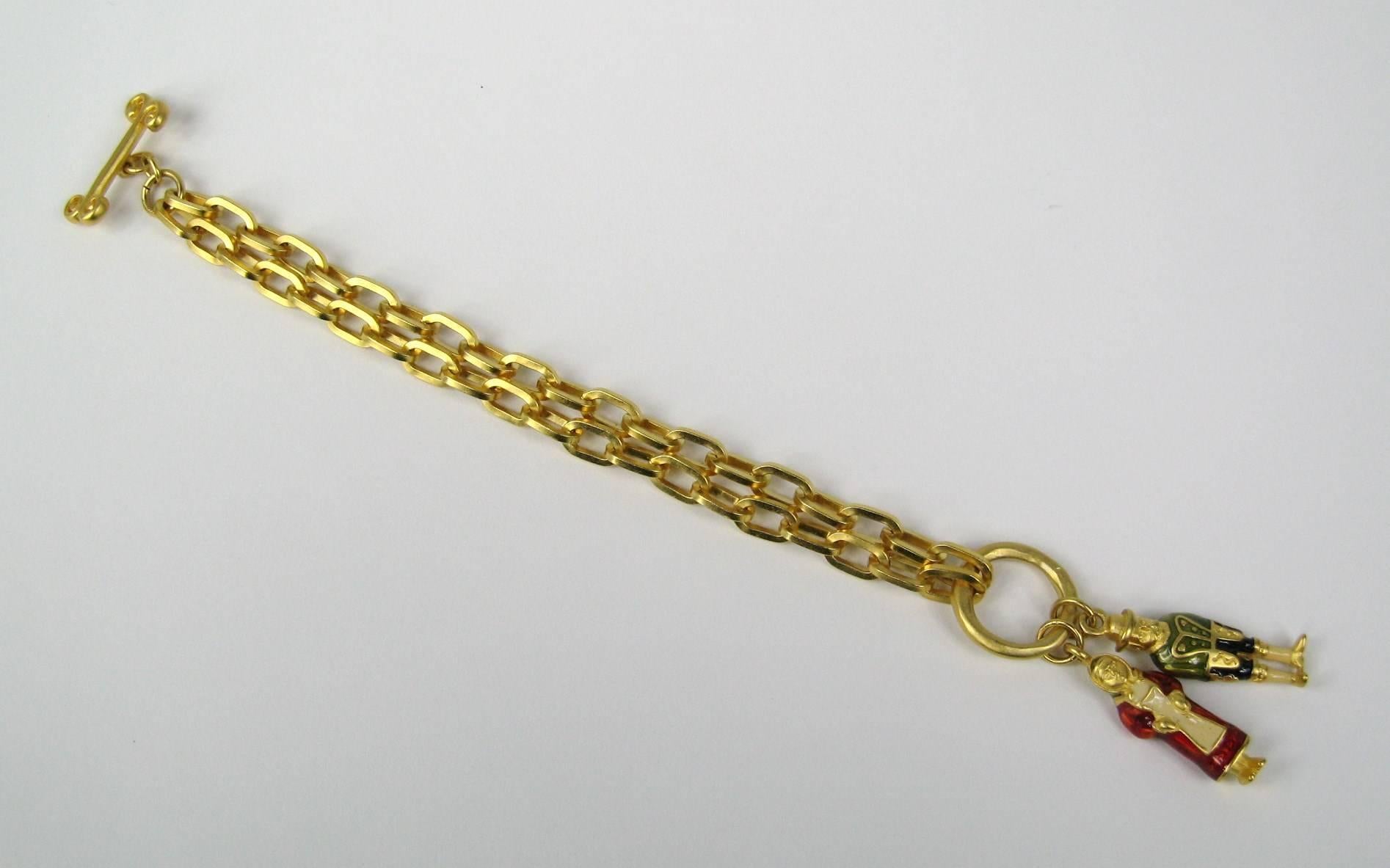 Women's Karl Lagerfeld Bracelet Chain Link Gold Gilt Enameled- 1990s  For Sale