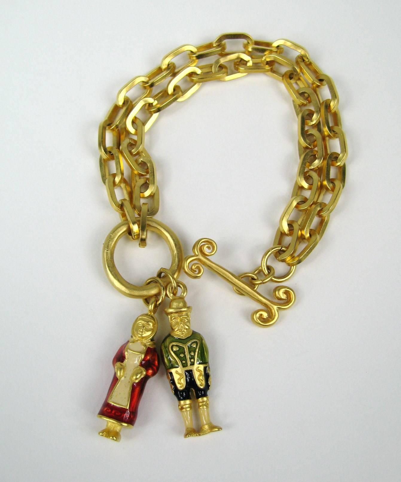 Karl Lagerfeld Bracelet Chain Link Gold Gilt Enameled- 1990s  For Sale 1