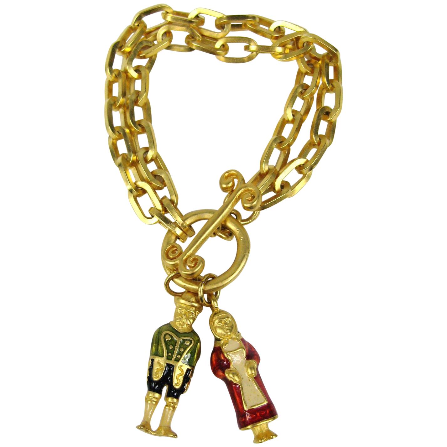 Karl Lagerfeld Bracelet Chain Link Gold Gilt Enameled- 1990s  For Sale