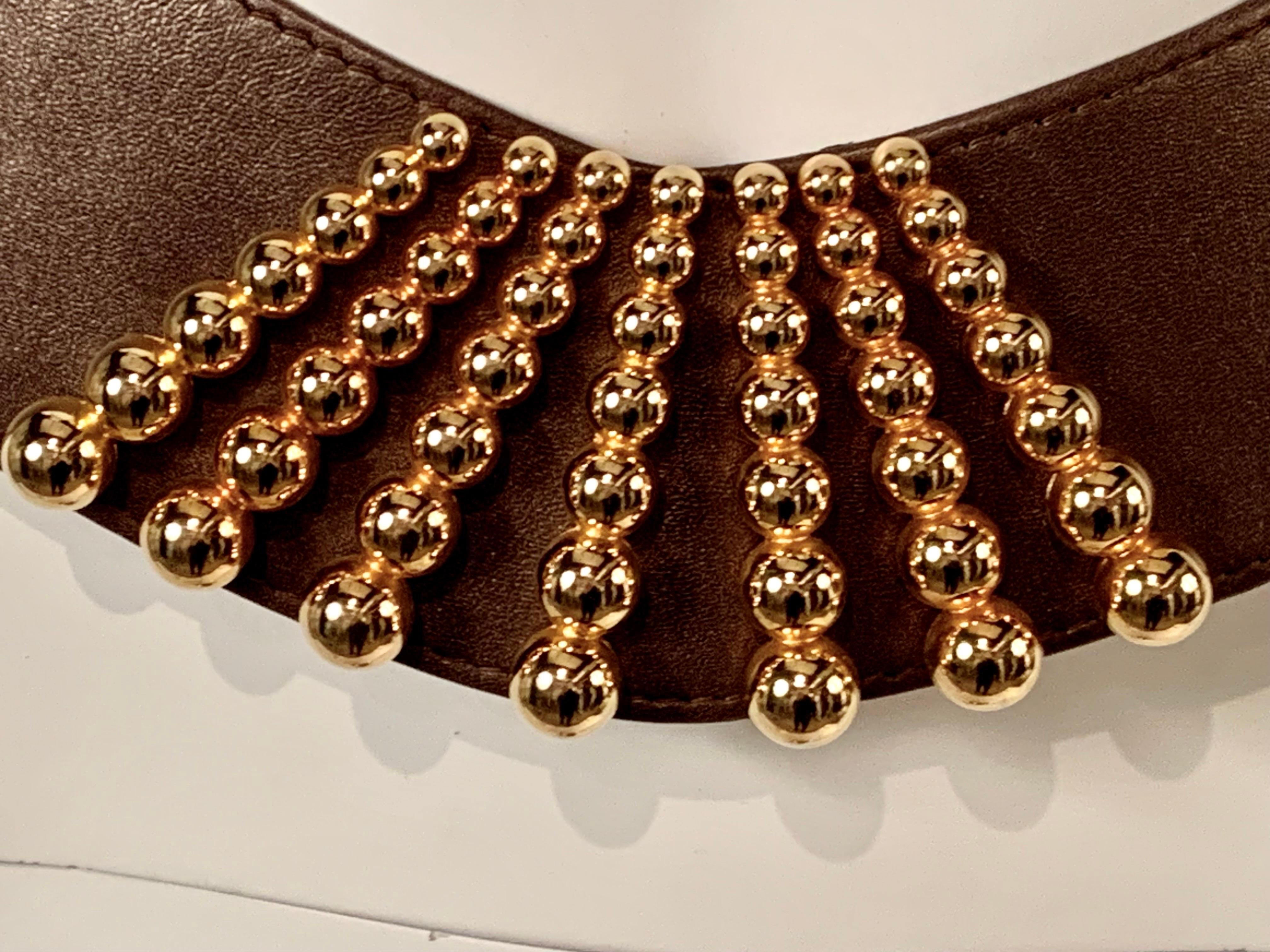 Karl Lagerfeld - Ceinture en cuir bronze, décorée de perles dorées Bon état - En vente à New Hope, PA