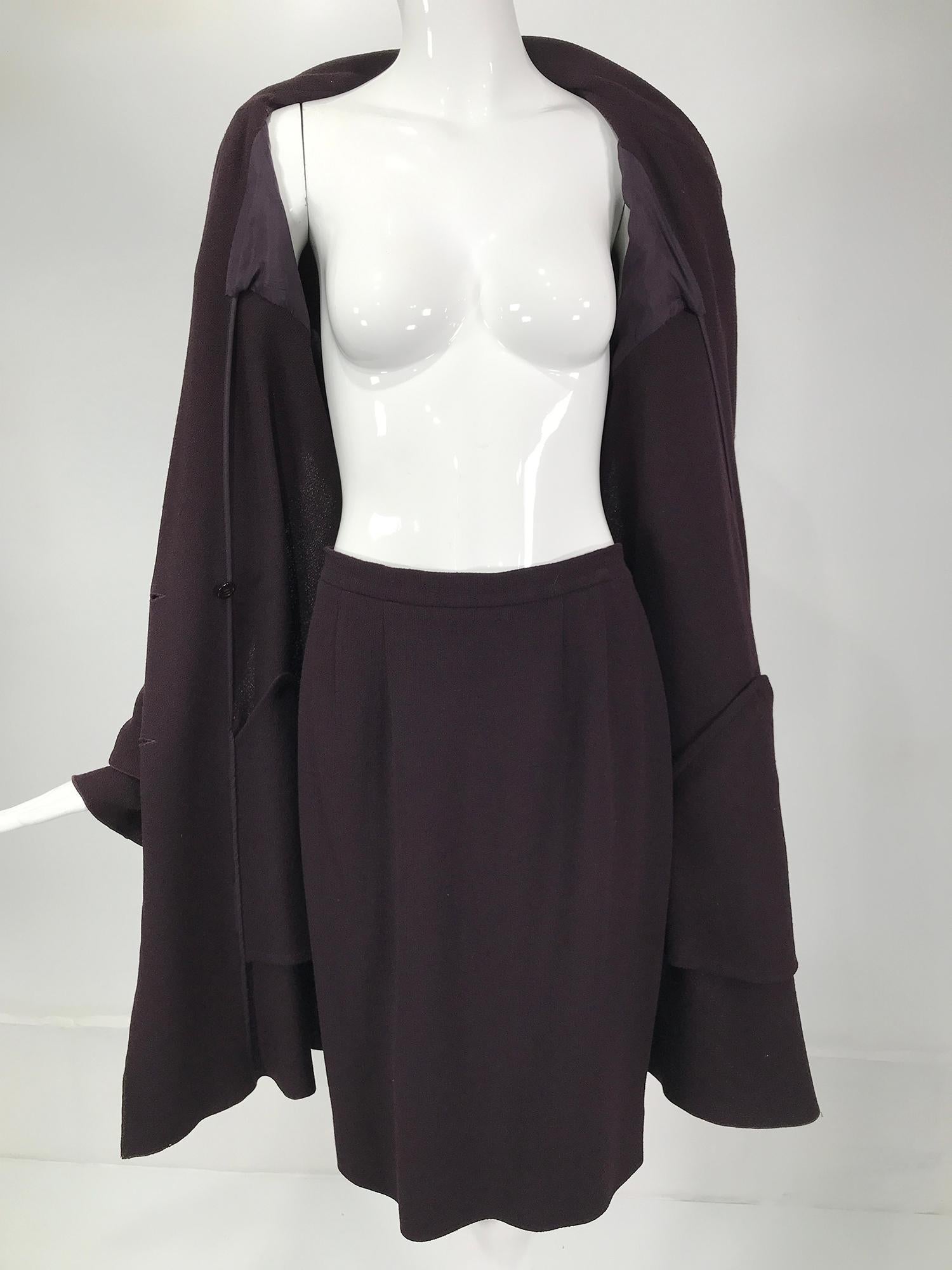 Karl Lagerfeld Burgundy Wool Crepe Coat & Skirt Set 1980s  3